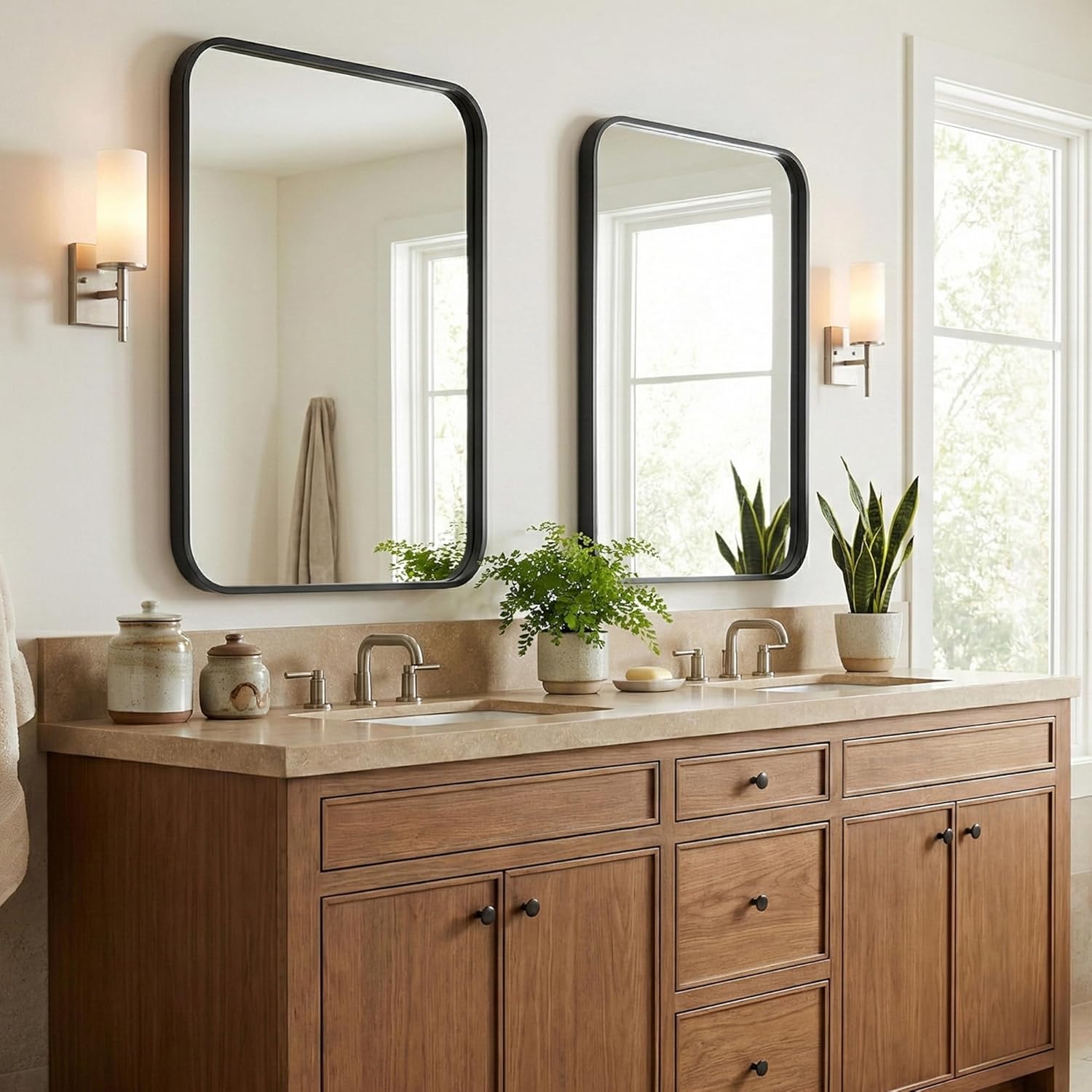 2-Pack 22x30 Inch Matte Black Bathroom Vanity Mirrors | Flush Mount Deep Set Metal Wall Mirror for Over Sink | HD Shatterproof Glass, Rustproof - Image 2