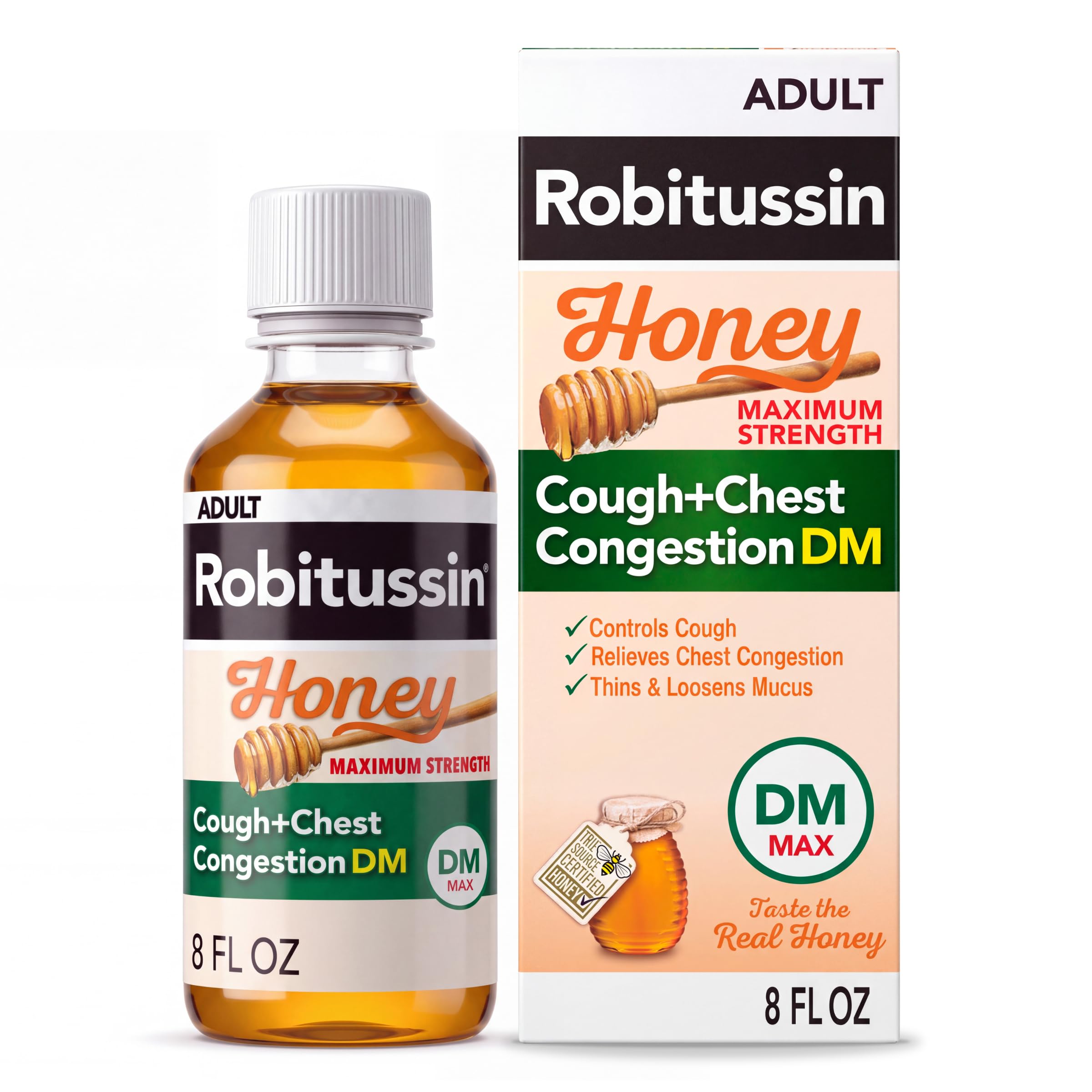 Robitussine Honey DM Max Cough Plus Congestion thoracique, Formule Adulte - 8 Fl Oz.