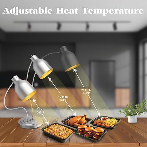 Miniatura 4 de Lámpara de calor para alimentos, calentador eléctrico portátil de 550 W, 4 bombillas incluidas, calentadores de alimentos de doble cabezal de acero