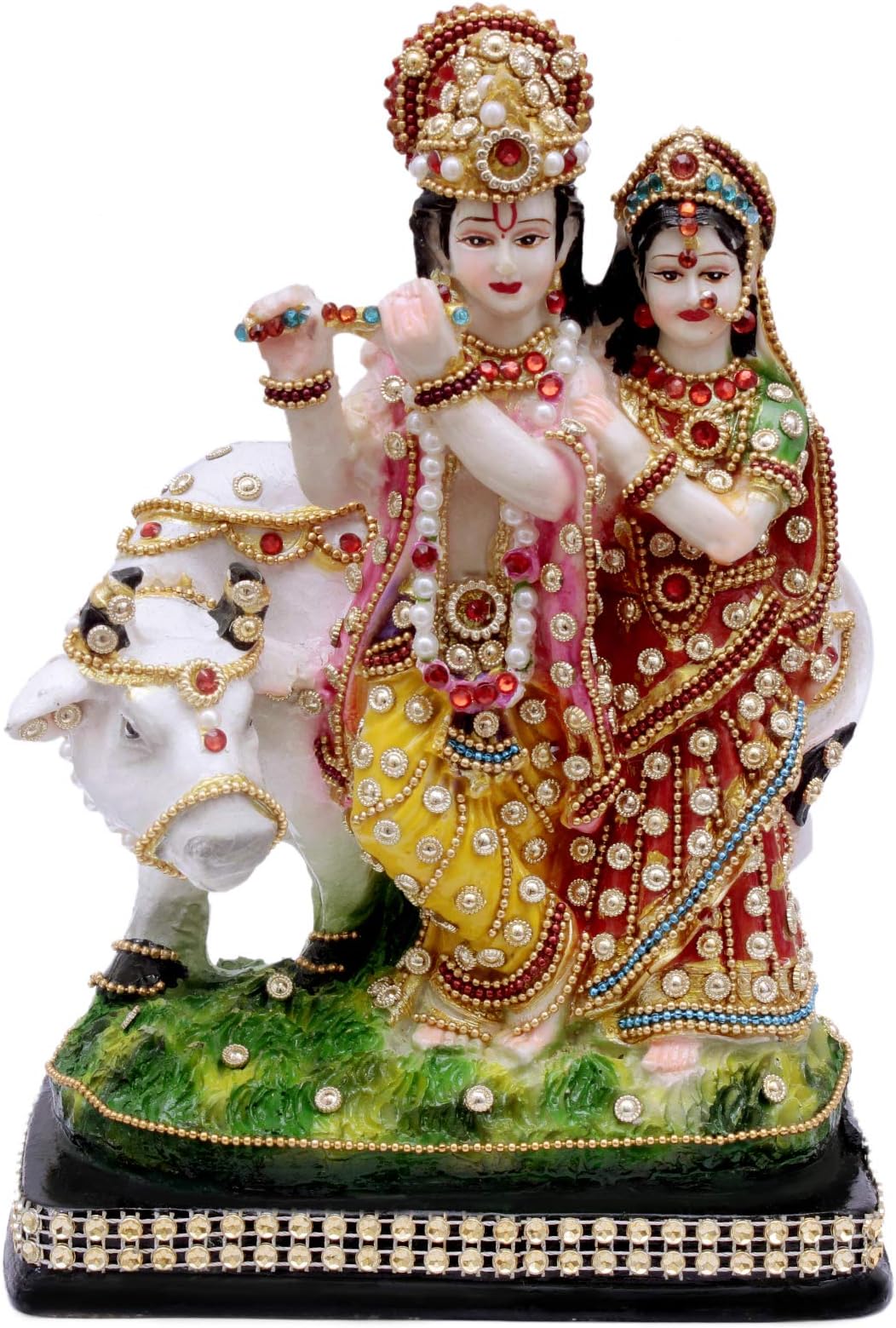 Radha Krishna Idol with Cow Radha Krishna Murti with Cow for Home Temple Pooja Room Shri Radha Krishna Ji Idol for Mandir Radha Krishna Statue for Diwali Gift Janmashtami (10 Inch) 1905