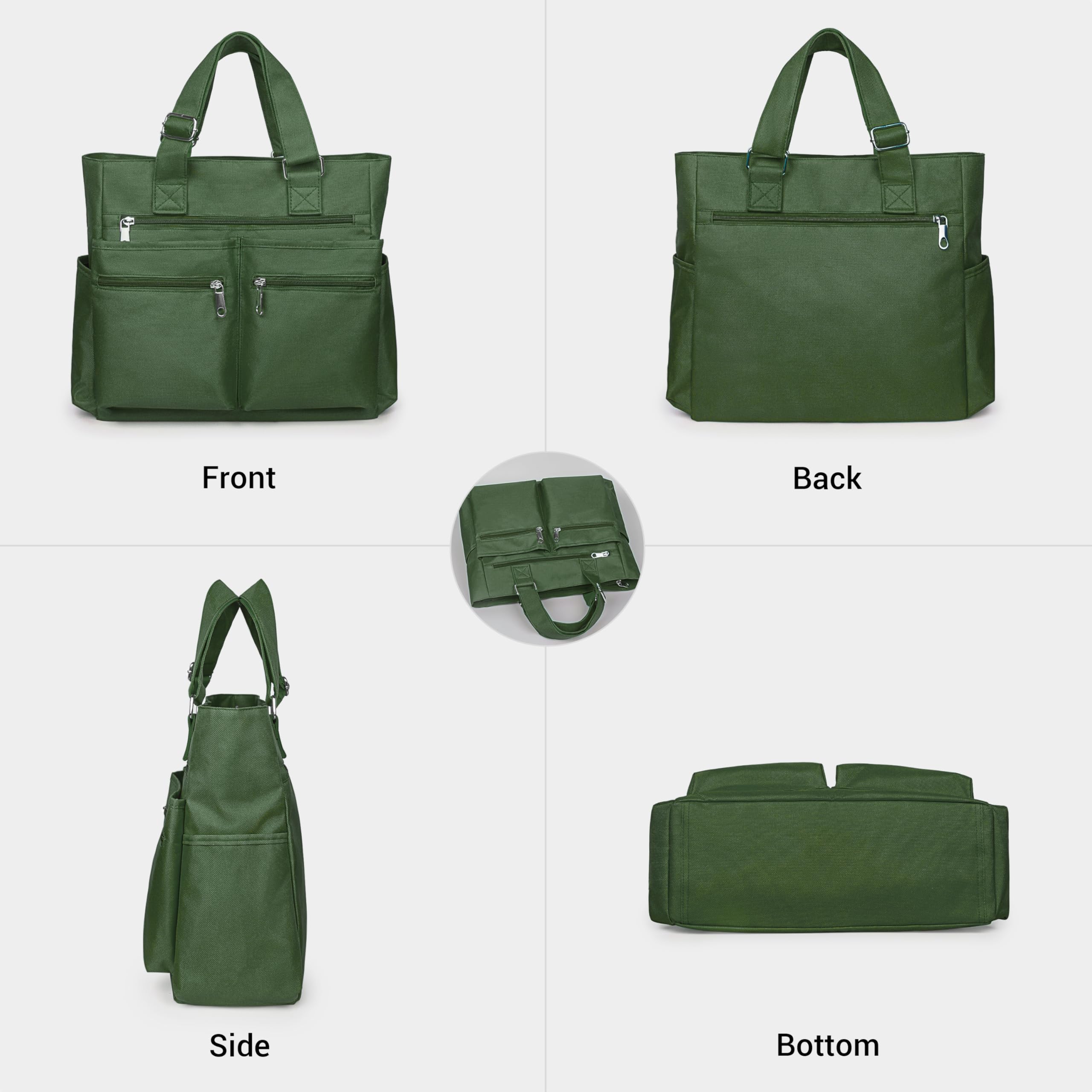 VOLGANIK ROCK Canvas Tote Bag Waterproof Nylon Multi Pocket Shoulder Bags Laptop Work Bag Teacher Purse Handbag for Women Men: Army Green