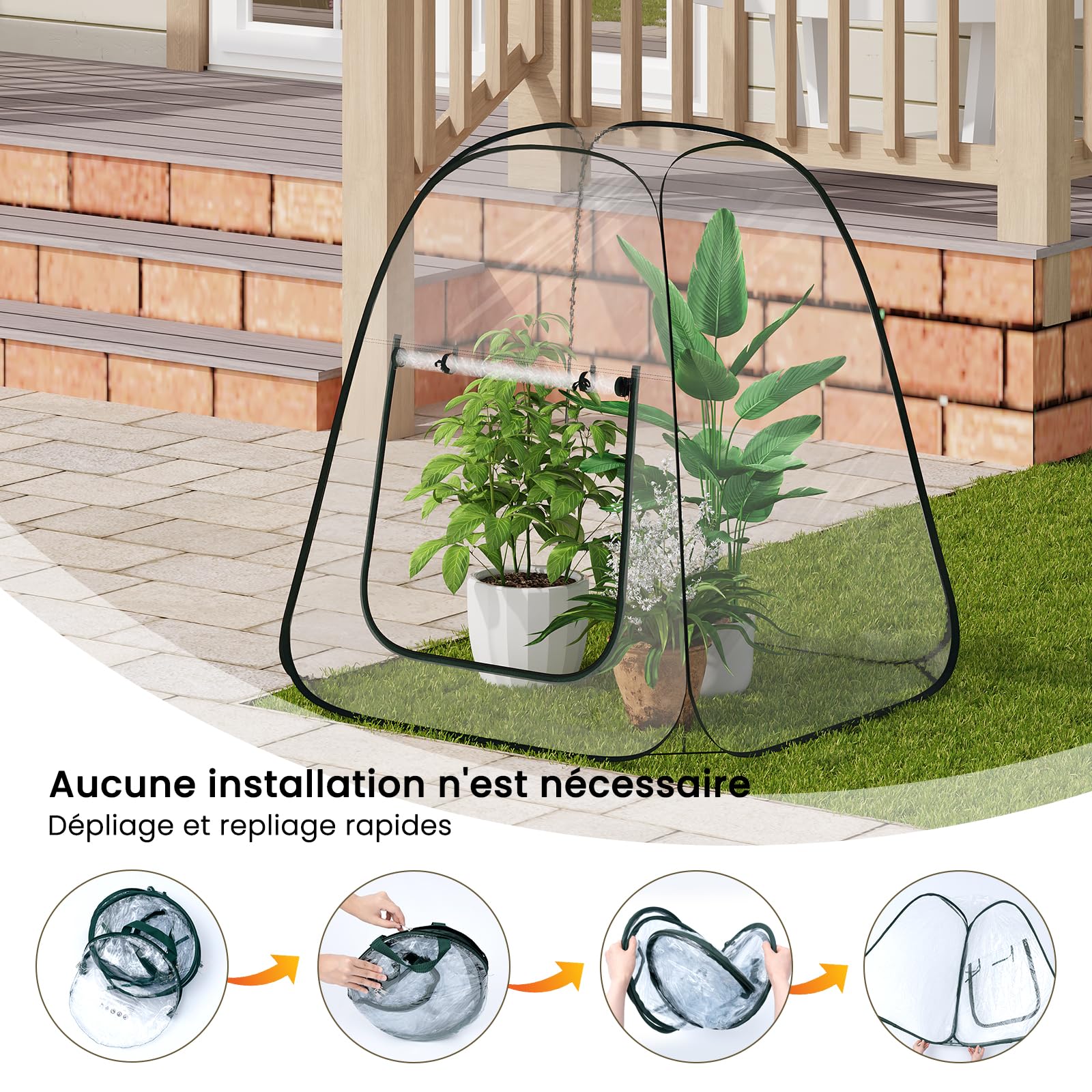 WOLTU Mini-Serre popup, matériau PVC étanche, maintient l'humidité en été et la Chaleur en Hiver, Utilisation en intérieur et en extérieur, 70x70x80 cm, Transparent