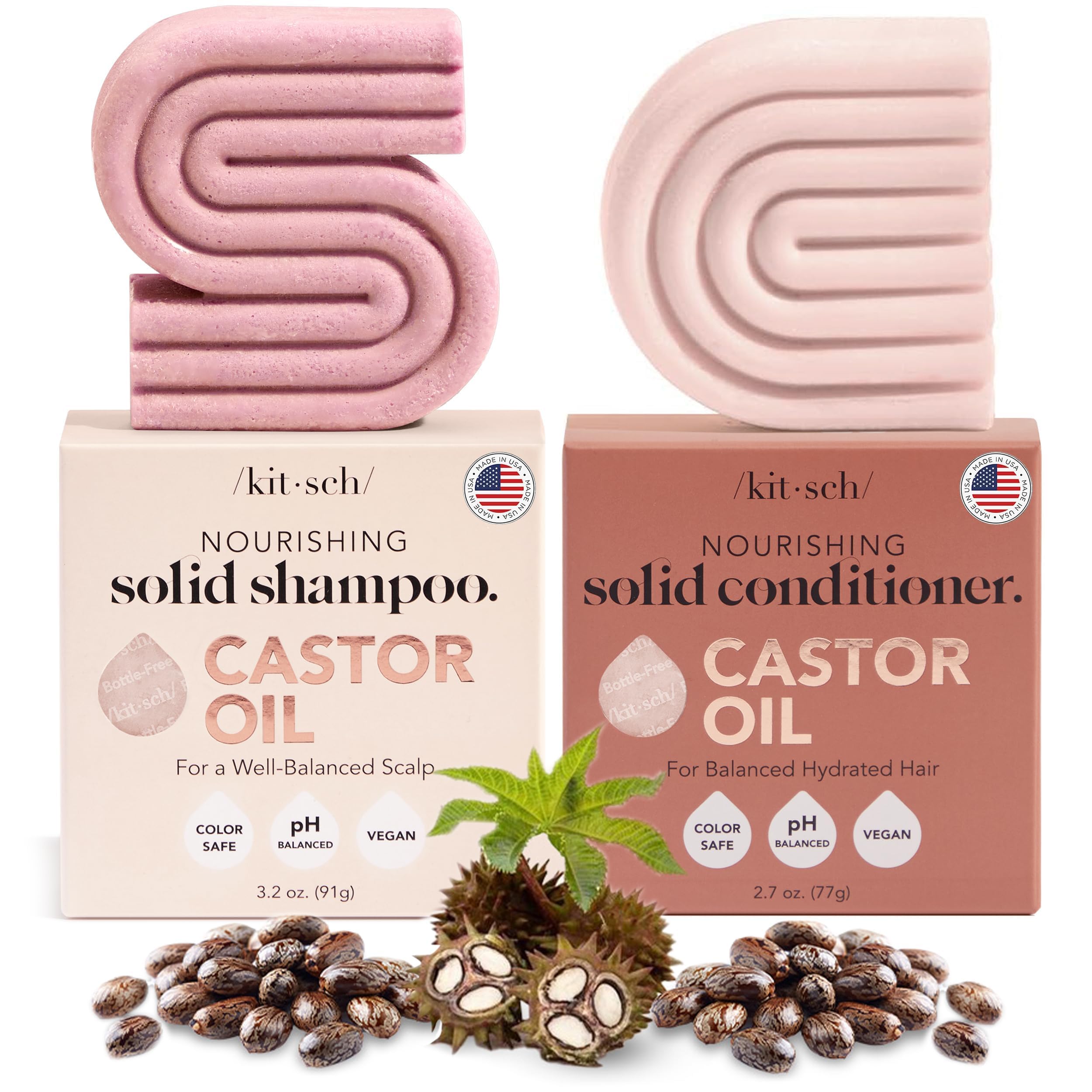 Kitsch Castor Oil Shampoo & Conditioner Set, Organic Castor Oil Hair Care for Dull & Dry Hair