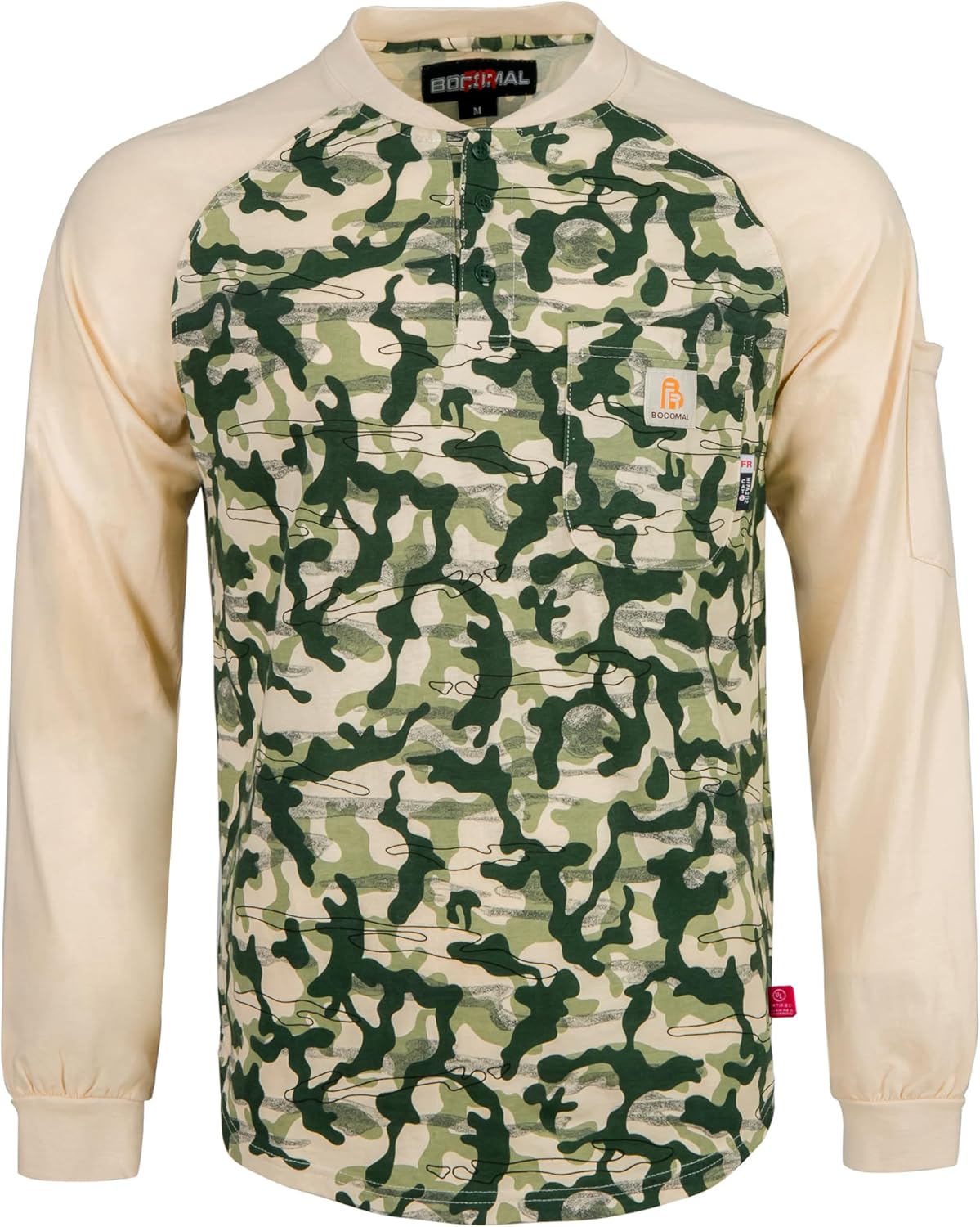 BOCOMAL FR Shirts 6oz Lightweight Flame Resistant Long Sleeve Henley Shirt Fire Retardant Workwear NFPA2112 CAT2