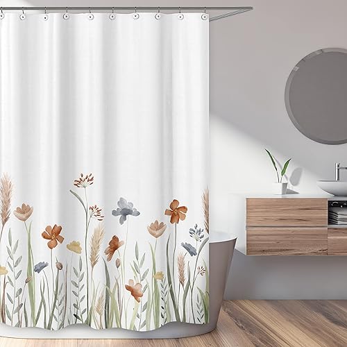 Sweet JoJo Designs - Cortina de ducha de baño con diseño de flores silvestres bohemia elegante de 72 x 72 pulgadas color azul óxido verde mostaza