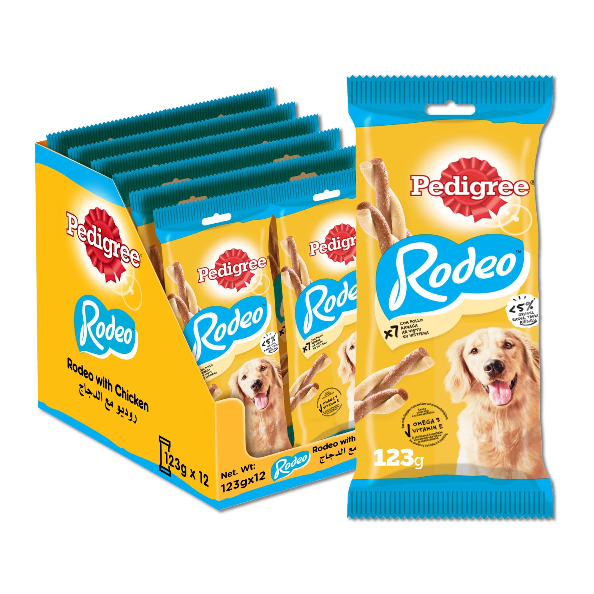 Pedigree Dog Treats, Rodeo Dog Treat, Chicken Flavor Pack of 12x123g, Bowls of Goodness, Treats for Dogs Developed by Veterinarians