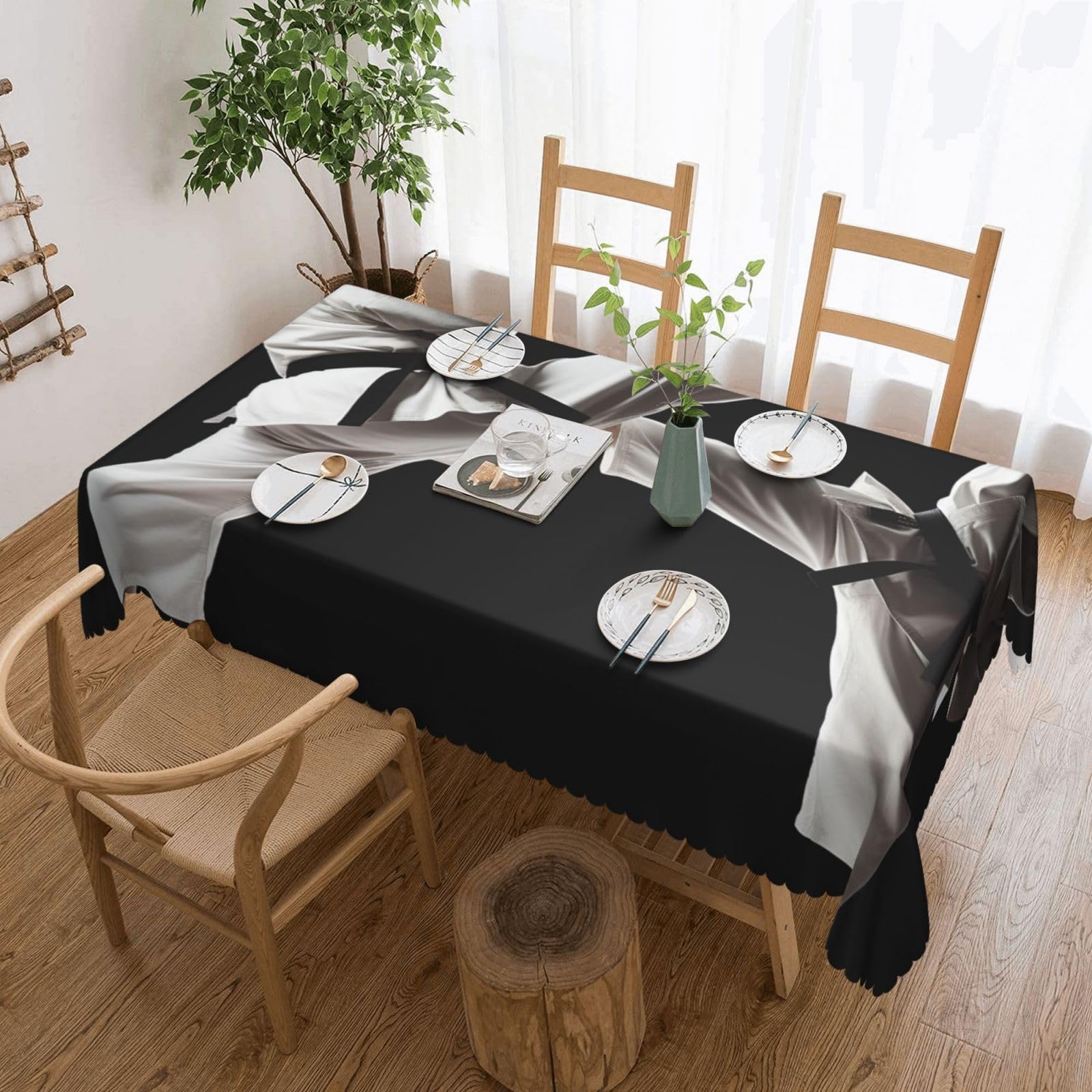 WPKJU Taekwondo Martial Arts Printed Rectangle Tablecloth 72x54 Inch with Lace Trim, Water-Resistant Washable Table Cover for Farmhouse Weddings, Outdoor Picnics & Holiday Dining