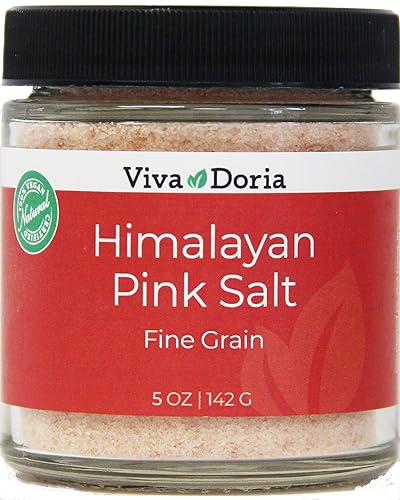 Viva Doria Sal rosa del Himalaya, 5 onzas, sal mineral de grano fino, tarro de vidrio de 5.01 oz, auténtica sal rosa del Himalaya