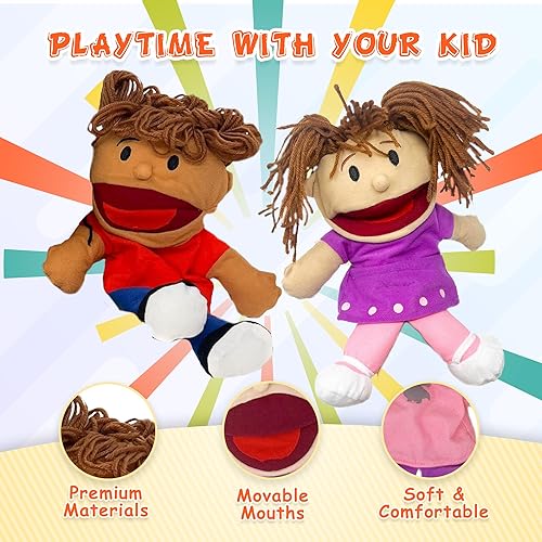 Miniatura 4 de 8 marionetas de mano para niños, juego de titiriteros multiculturalismo de felpa con bocas móviles, crea espectáculos de marionetas tontos que