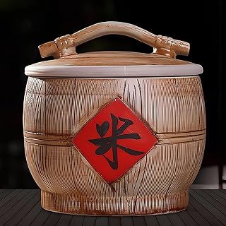 Large Ceramic Jar for Rice Bucket, Ceramic Rice Dispenser with Lid, Food Containers Jar, Sealed Ceramic Rice Storage Bin Barrel, Classic Household Kitchen Canister Porcelain Rice Jar for Rice, Corn(Pa