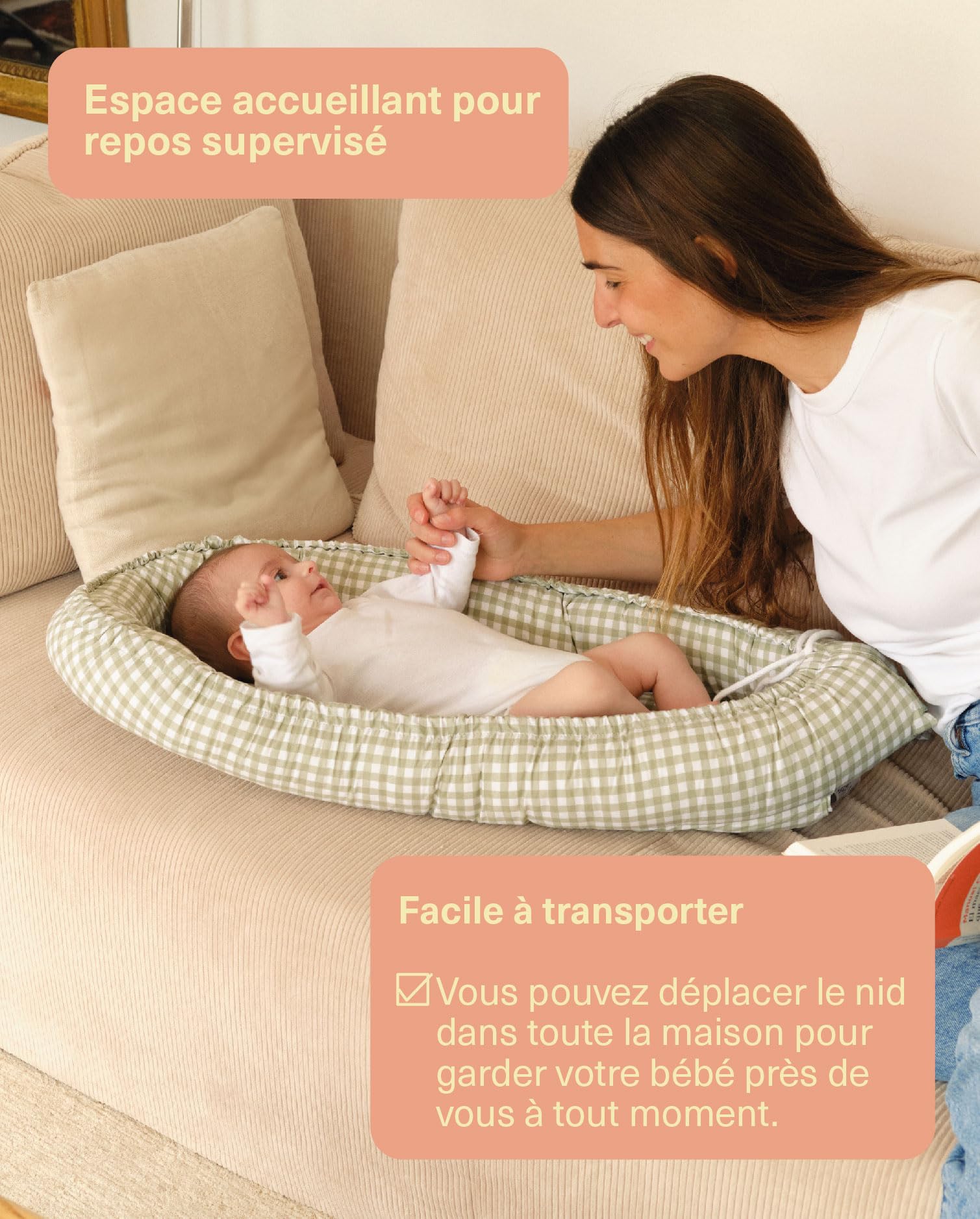 molis&co. Nid bébé 90 x 50 cm. Réducteur de Berceau ou nid de co-Sleeping pour bébés. Coton. Lit portatif ou de Voyage pour Nouveau-né Oeko-TEX 100. Mint Tea.