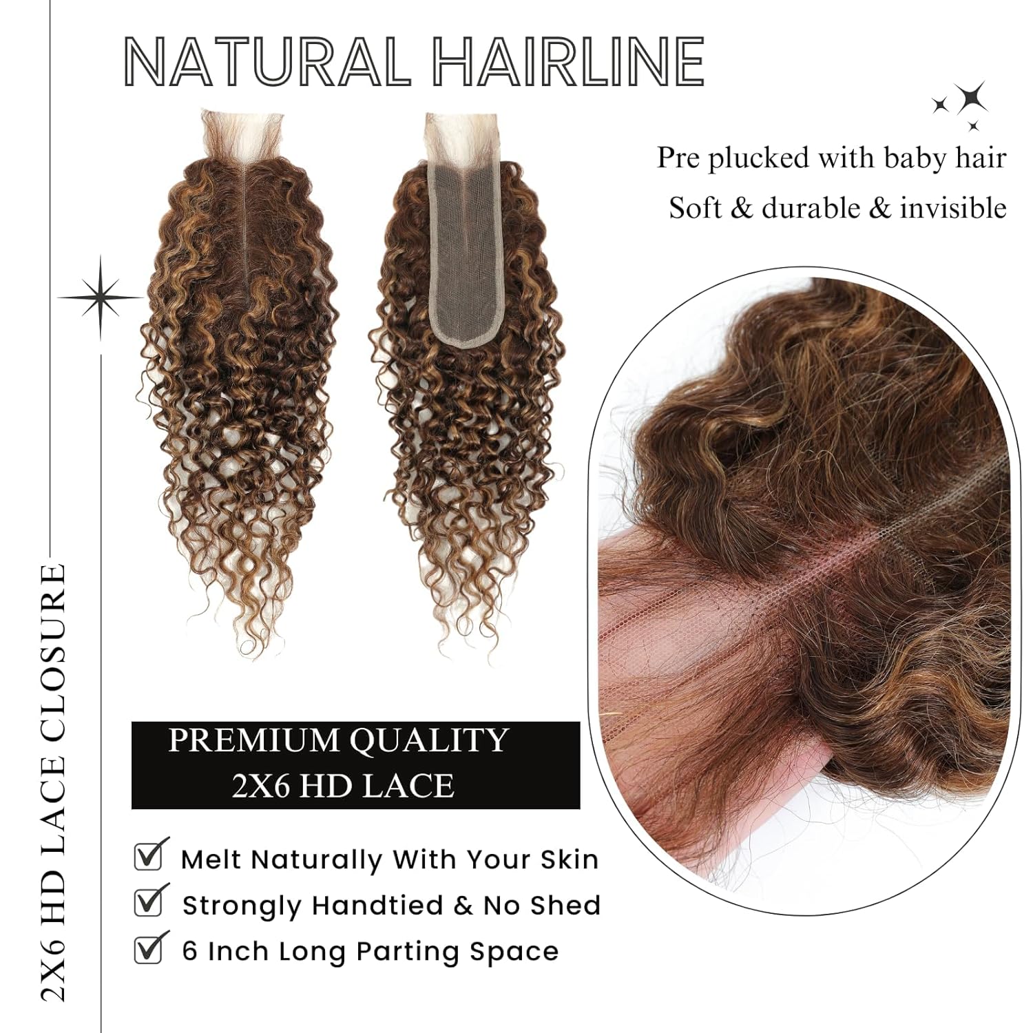 ALHER Water Wave Highlight Bundles with Long Deep Part 2x6 Lace Closure, 12A P4/27 Honey Blonde Ombre Brown Colored Wet and Wavy Bundles 100% Virgin Remy Curly Human Hair 10 12 14+10 2x6 Kim K Closure