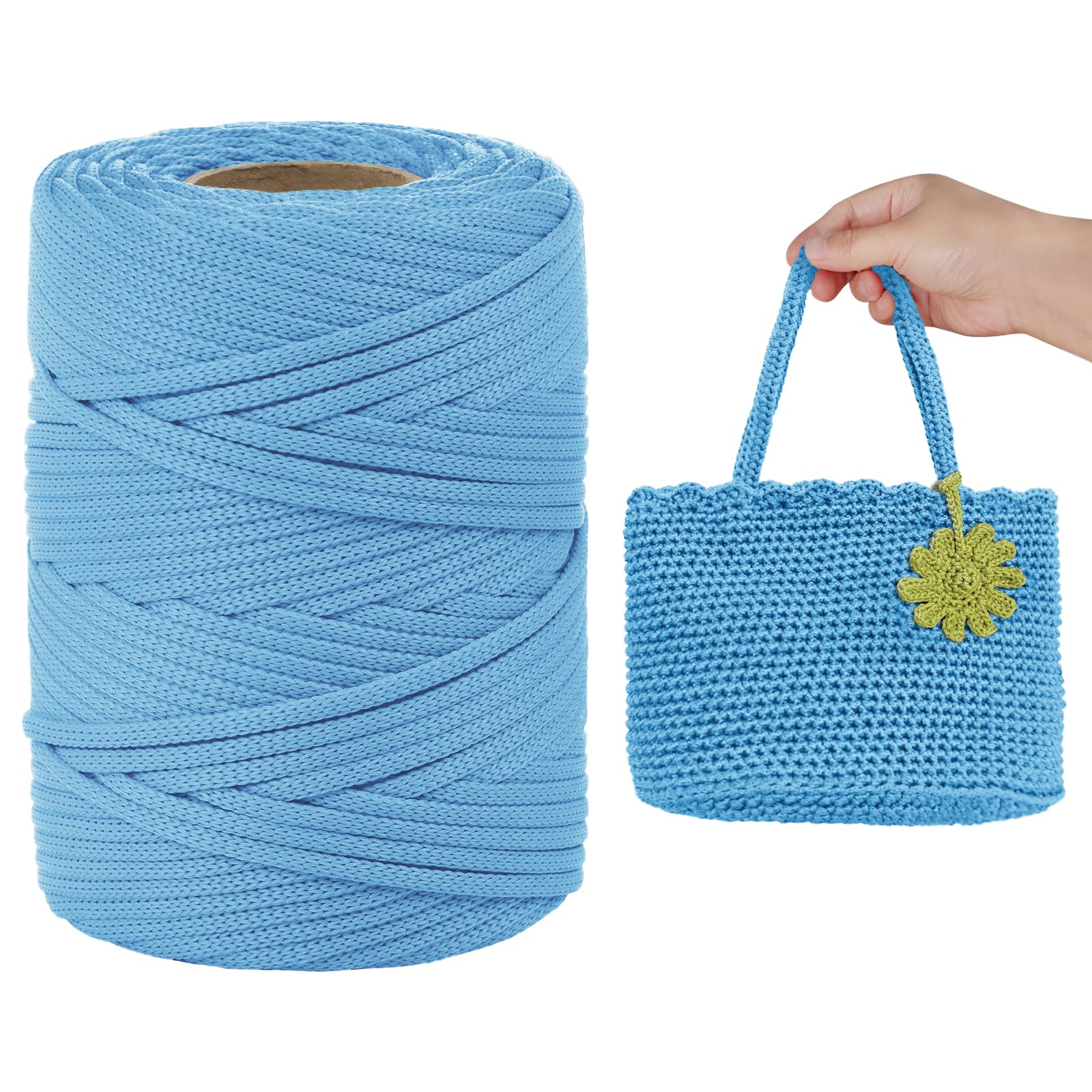 LEREATI Polyester Cord, Polyester Macrame Cord 3mm x 90m Flat Macrame Rope Crochet Polypropylene Cord Polyester Yarn for Crocheting, DIY Bags, Hats, Shoes (Emerald Blue)
