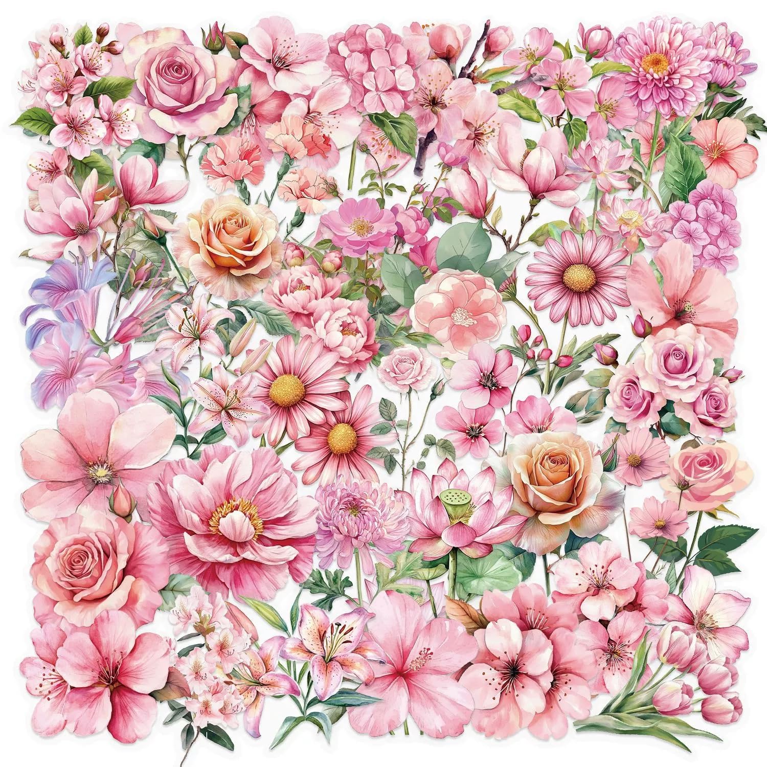 50 Pieces Flower Stickers for Water Bottle
