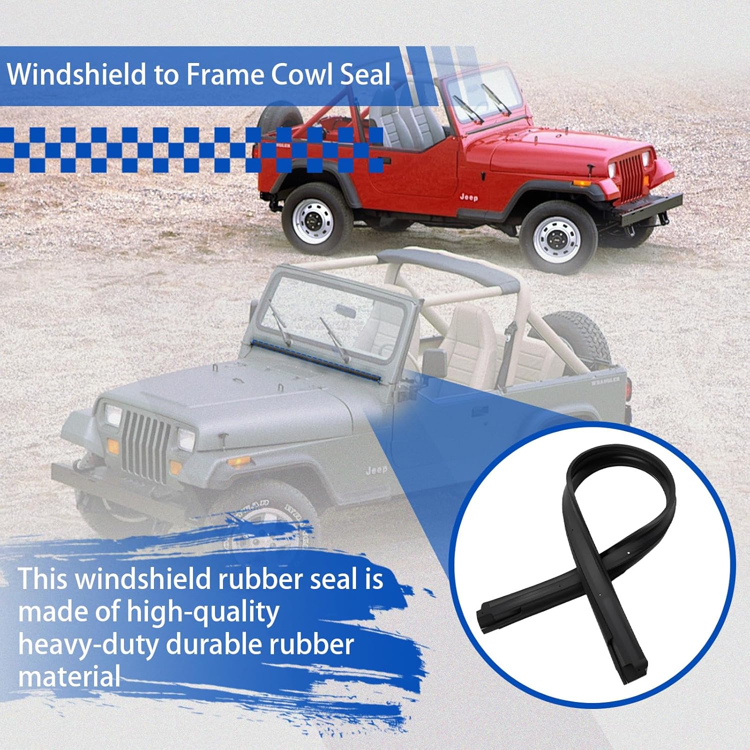 Cowl Seal, Windshield to Frame Rubber Gasket Fit for 1987-1995 Jeep Wrangler YJ Replaces 55009127 & 55175778