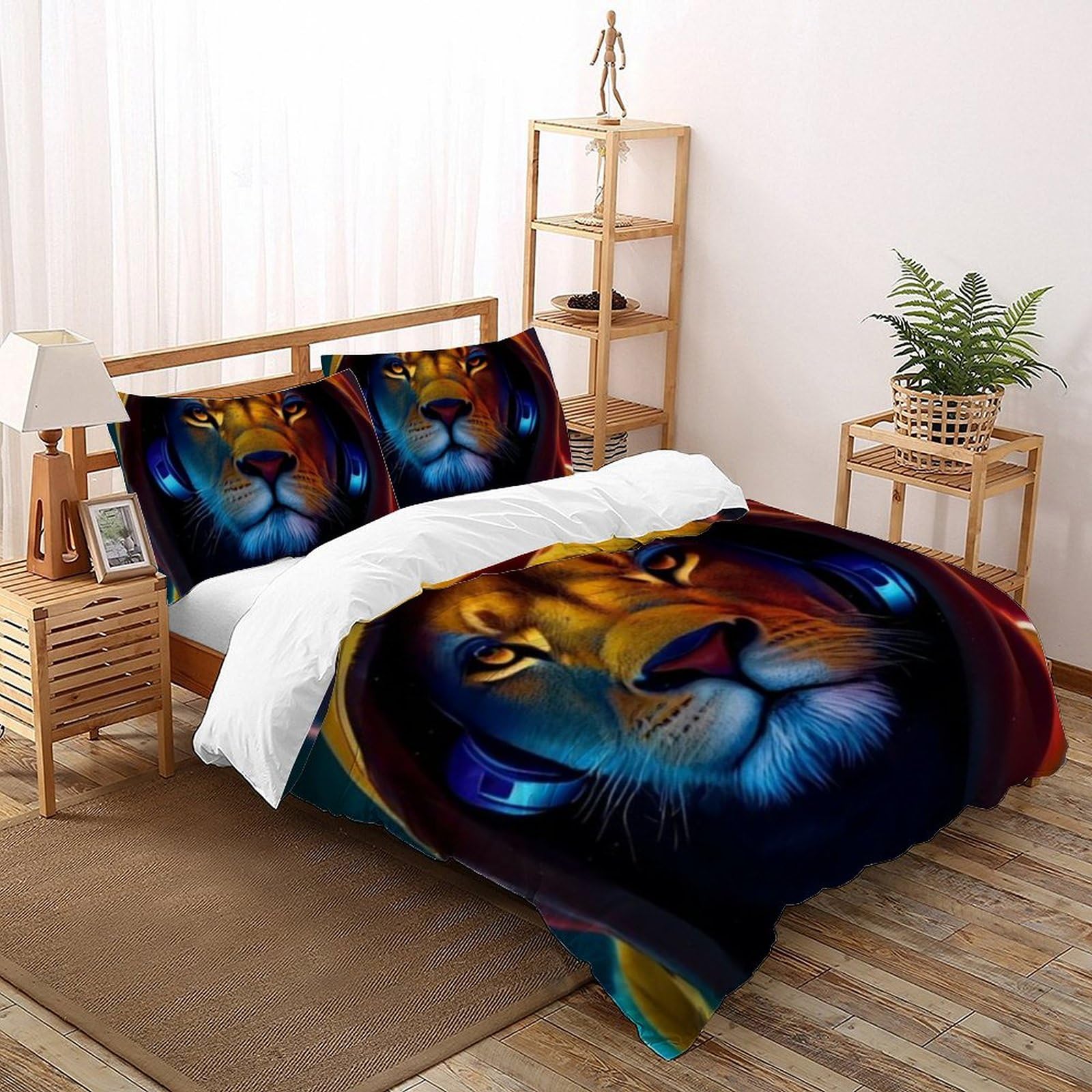 Housse de couette lion de boxe en microfibre 200x200cm avec taies d'oreiller pour lit deux places