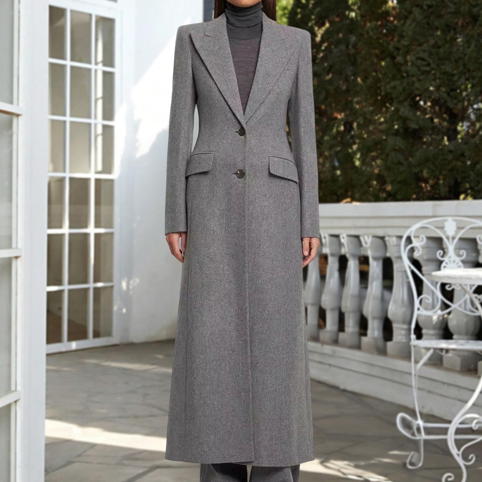 Trench lungo classico da donna, doppiopetto, caldo e spesso, cappotto in misto lana affascinante