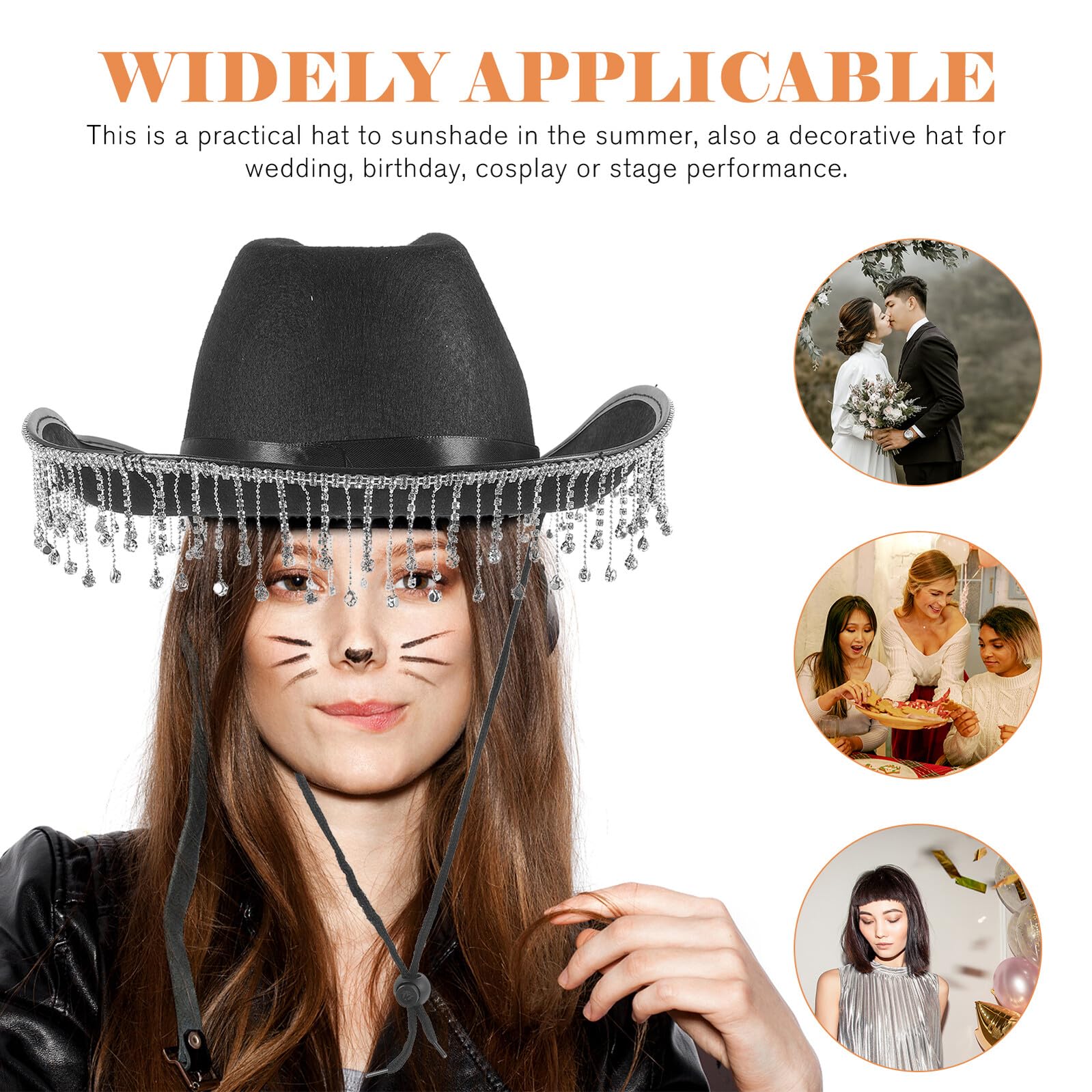 ibasenice Sombrero de Estilo Occidental para Mujer Detalles Borlas para Bodas y Fiestas Sombrero Occidental Eventos Especiales