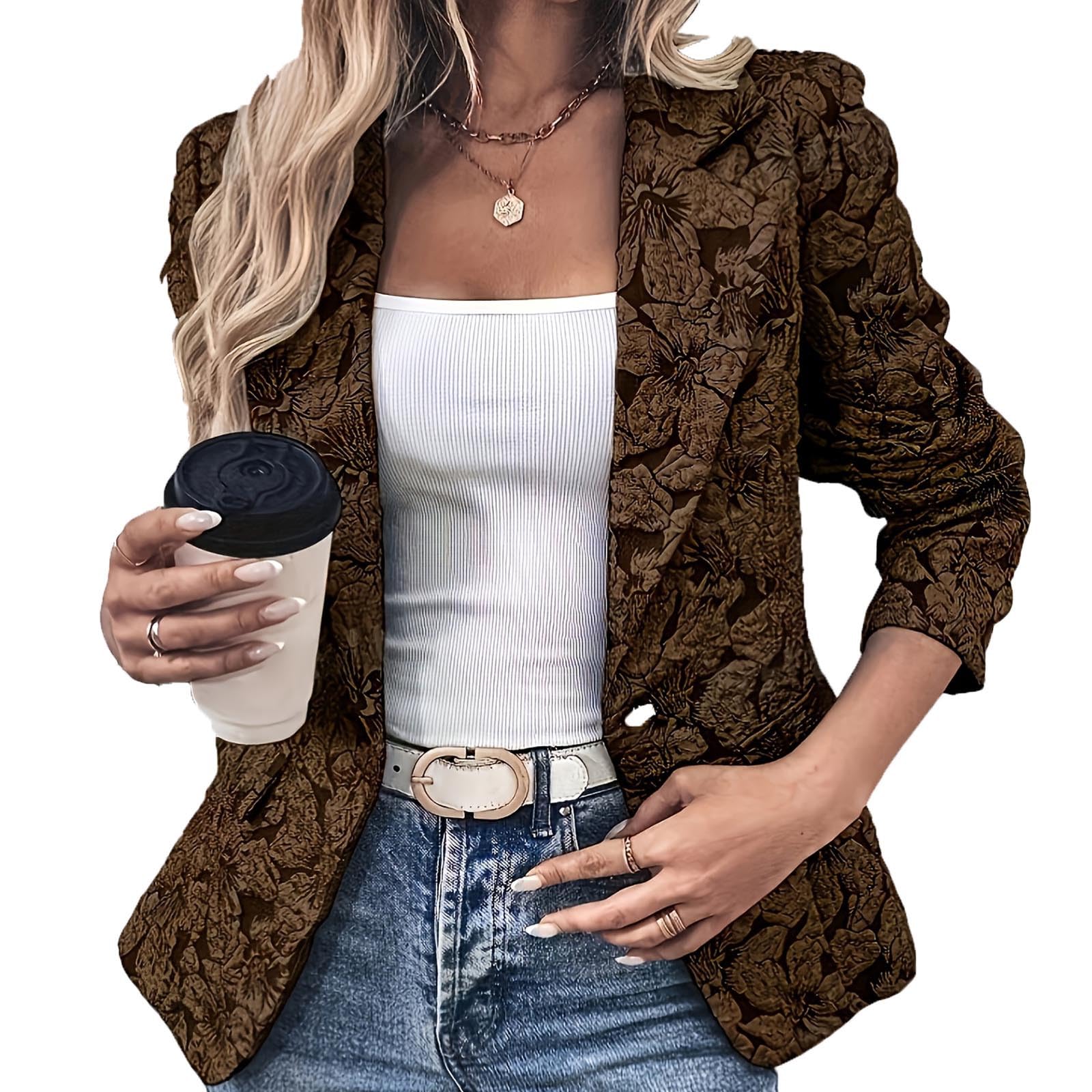 Womens Floral Print Blazers Fashion Dressy Slim Fit Suit Jackets Notched Lapel Collar One-Button Casual Blazer