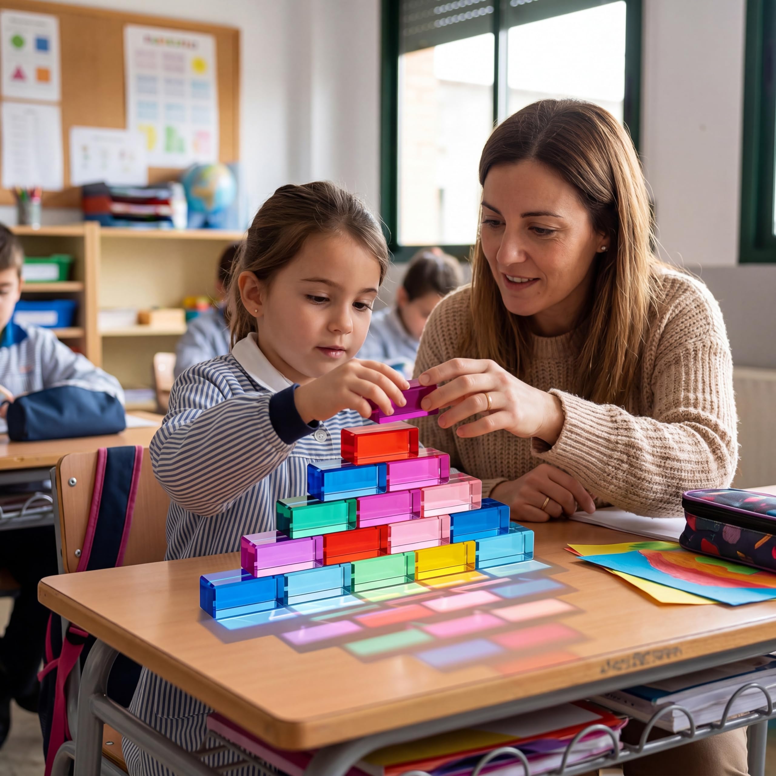 Meooeck 20 cubetti di gemme acriliche traslucide arcobaleno, blocchi da costruzione, ombre di cristallo, impilabili, giocattoli da tavolo per scuola, aula scolastica, forniture educative (5 x 2,5 x