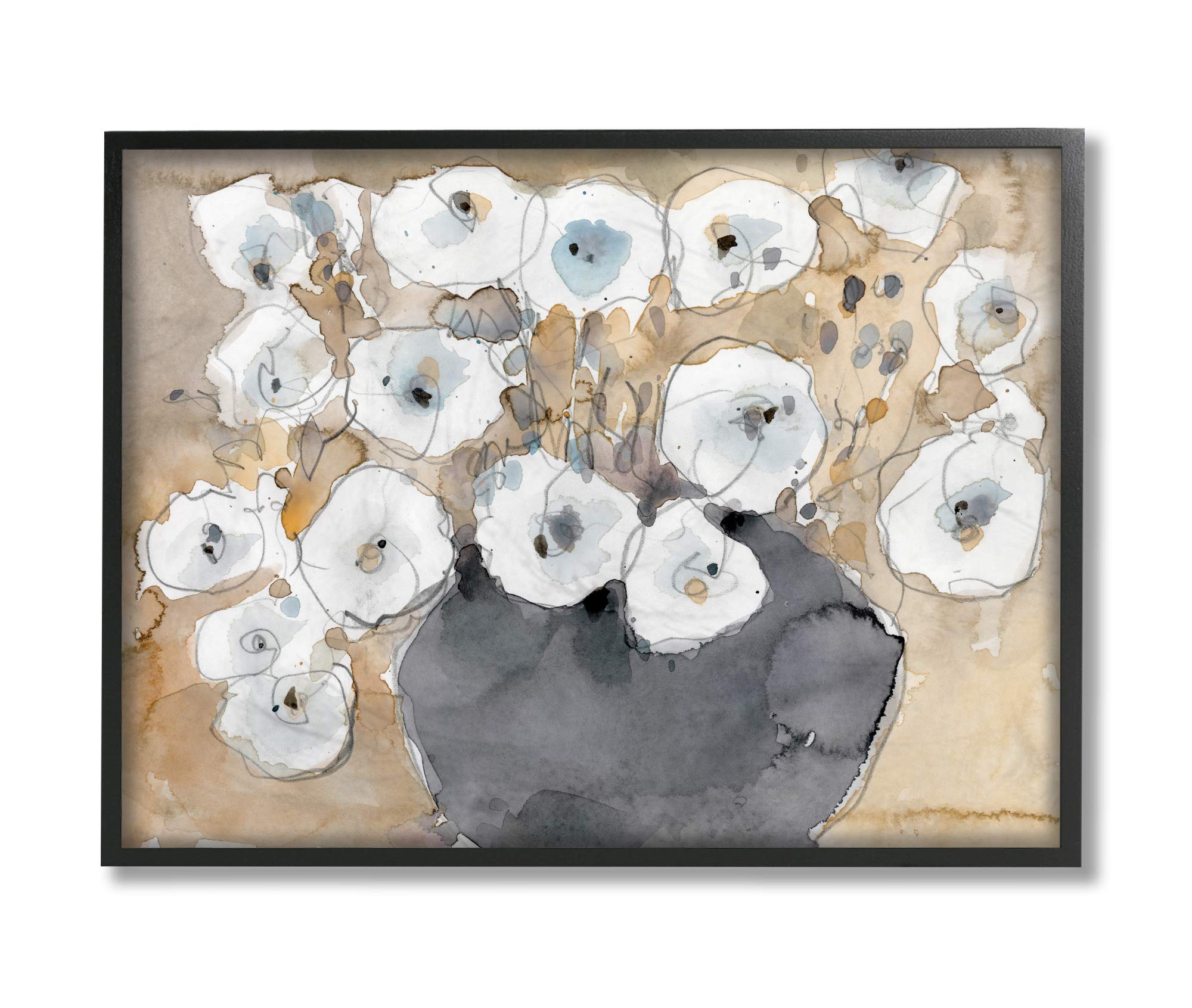 Stupell Industries Abstract White Blossom Bouquet Neutral Grey Brown, Design by Samuel Dixon Black Framed Wall Art, 24x30