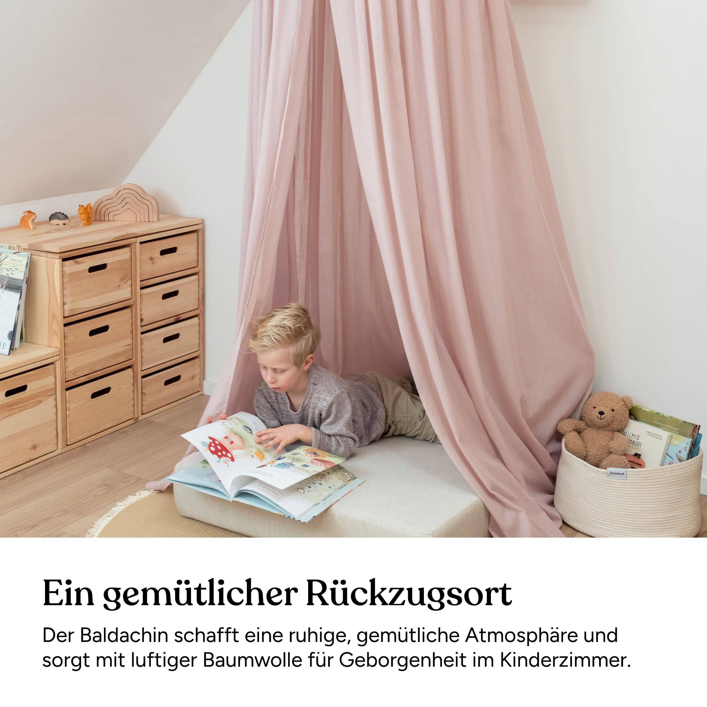 Ehrenkind® Baldachin mit Ring | Wohlfühl-Dekoration für das Kinderzimmer | Betthimmel Kinderzimmer aus 100% Bio-Baumwolle | Als Betthimmel Hausbett oder Himmelbett Vorhänge | Beige