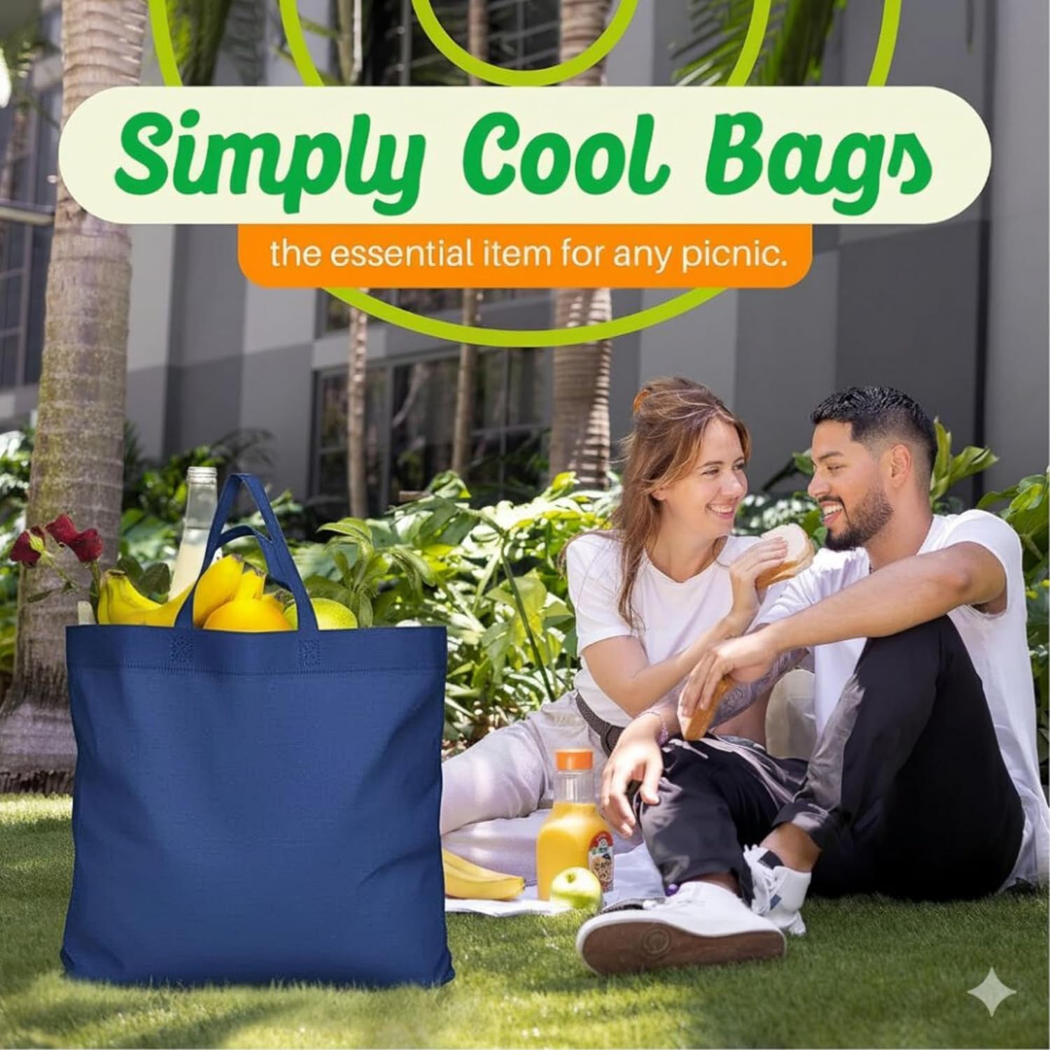 Simply Cool 200 Pack Reusable Grocery Bags, Large Tote Bags Bulk, Navy Blue image 2