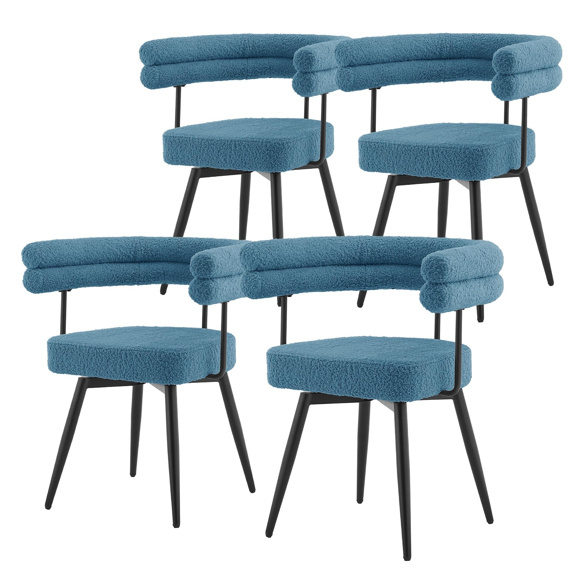 ML-Design Set di 4 Sedie da Sala da Pranzo Girevoli a 360° in Tessuto Teddy Blu, Poltrone da Soggiorno con Braccioli e Schienale Imbottito, Sedili Moderni Ergonomici con Gambe in Metallo per Ufficio