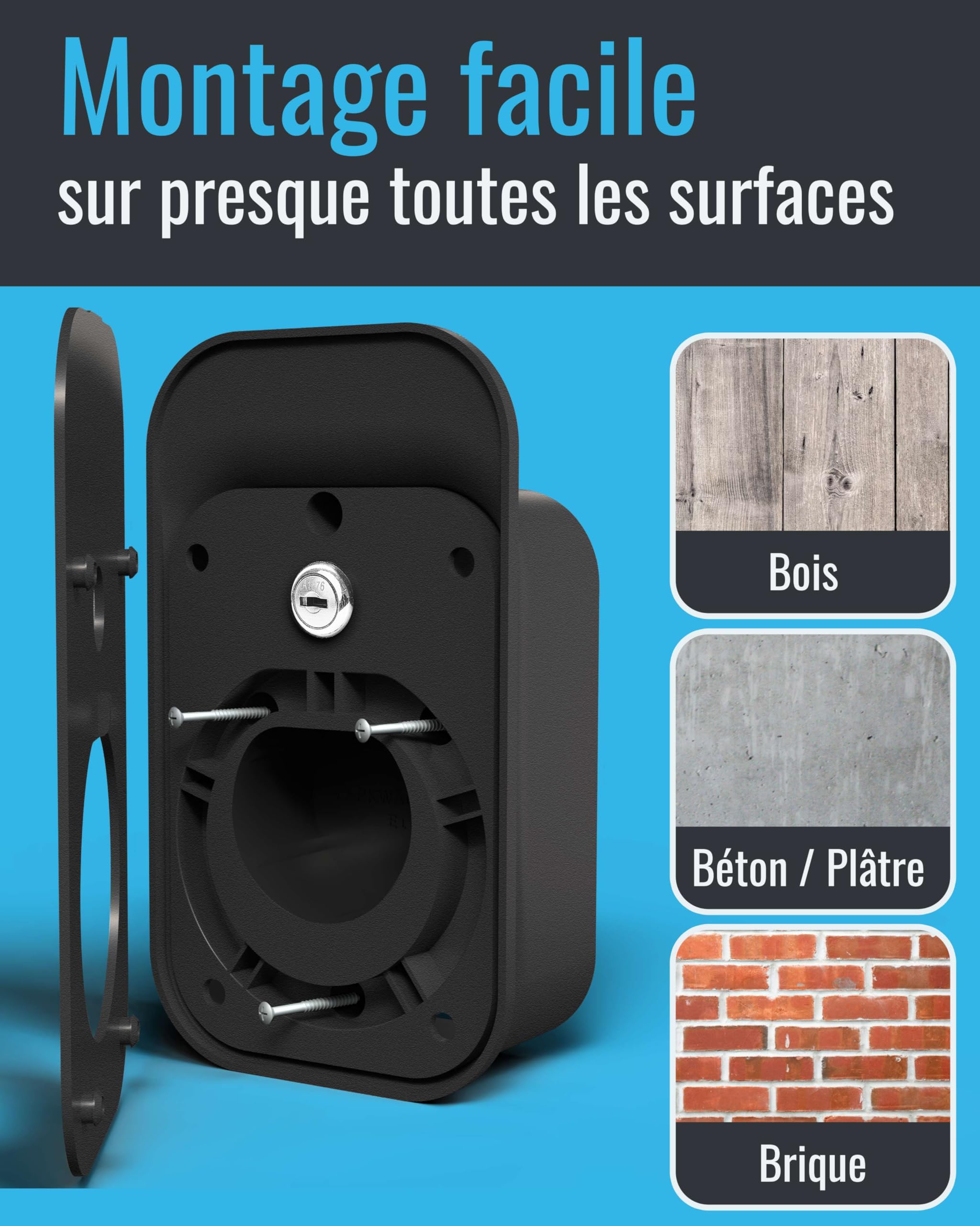 Parkwächter E1 Organisateur de câbles pour wallbox avec Serrure, Support Mural de câble de Station de Charge, Support de câble de Voiture électrique, Sécurité Enfant et Dispositif antivol