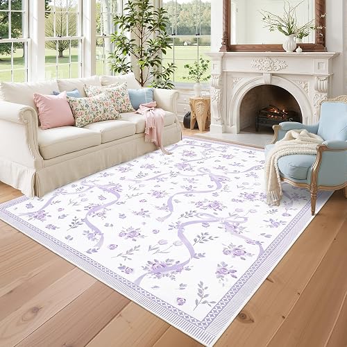GarveeHome Bow Purple 8x10 Area Rug for Girls' Rooms