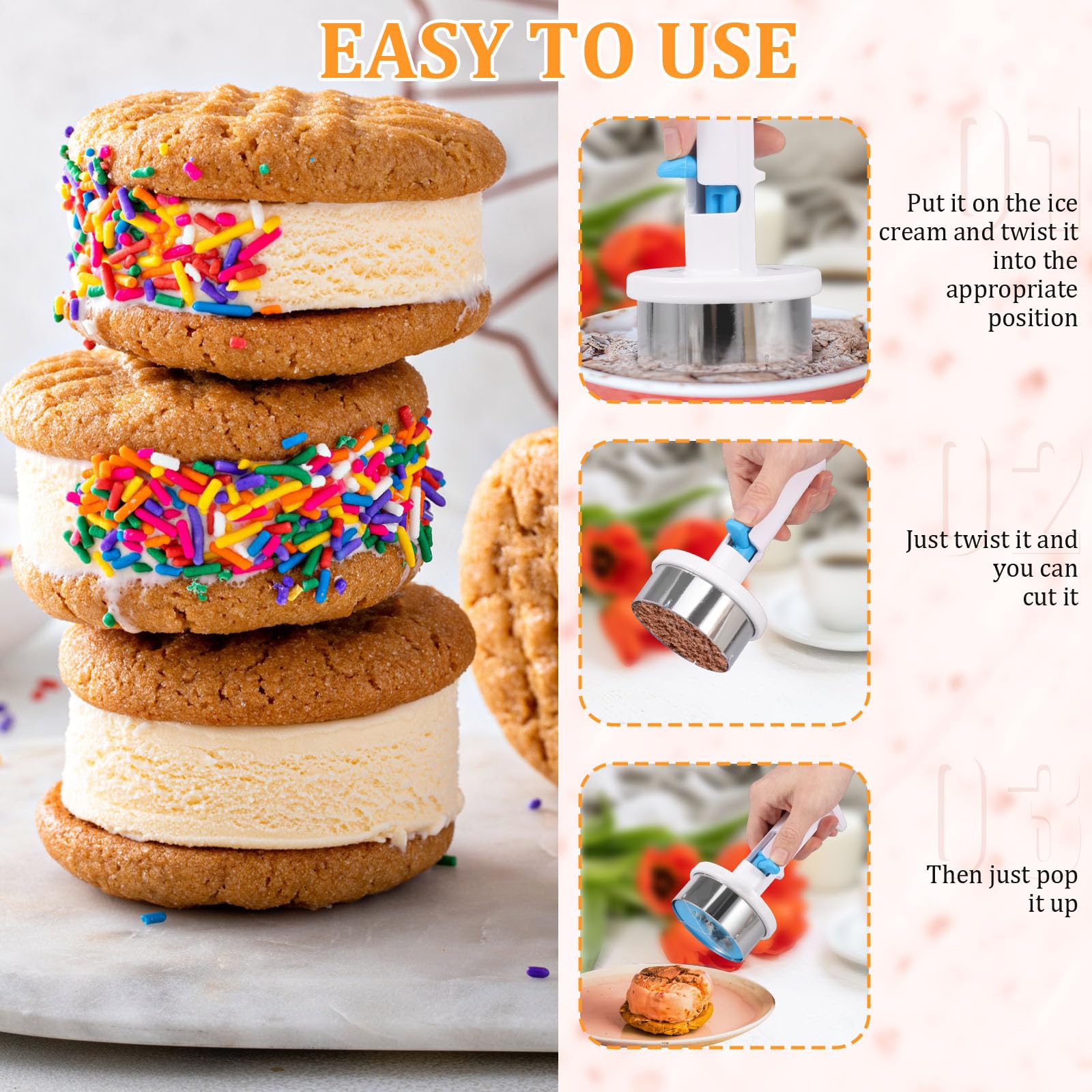 Ice Cream Sandwich Maker in Acciaio Inox con 2 Scoop e Pennelli