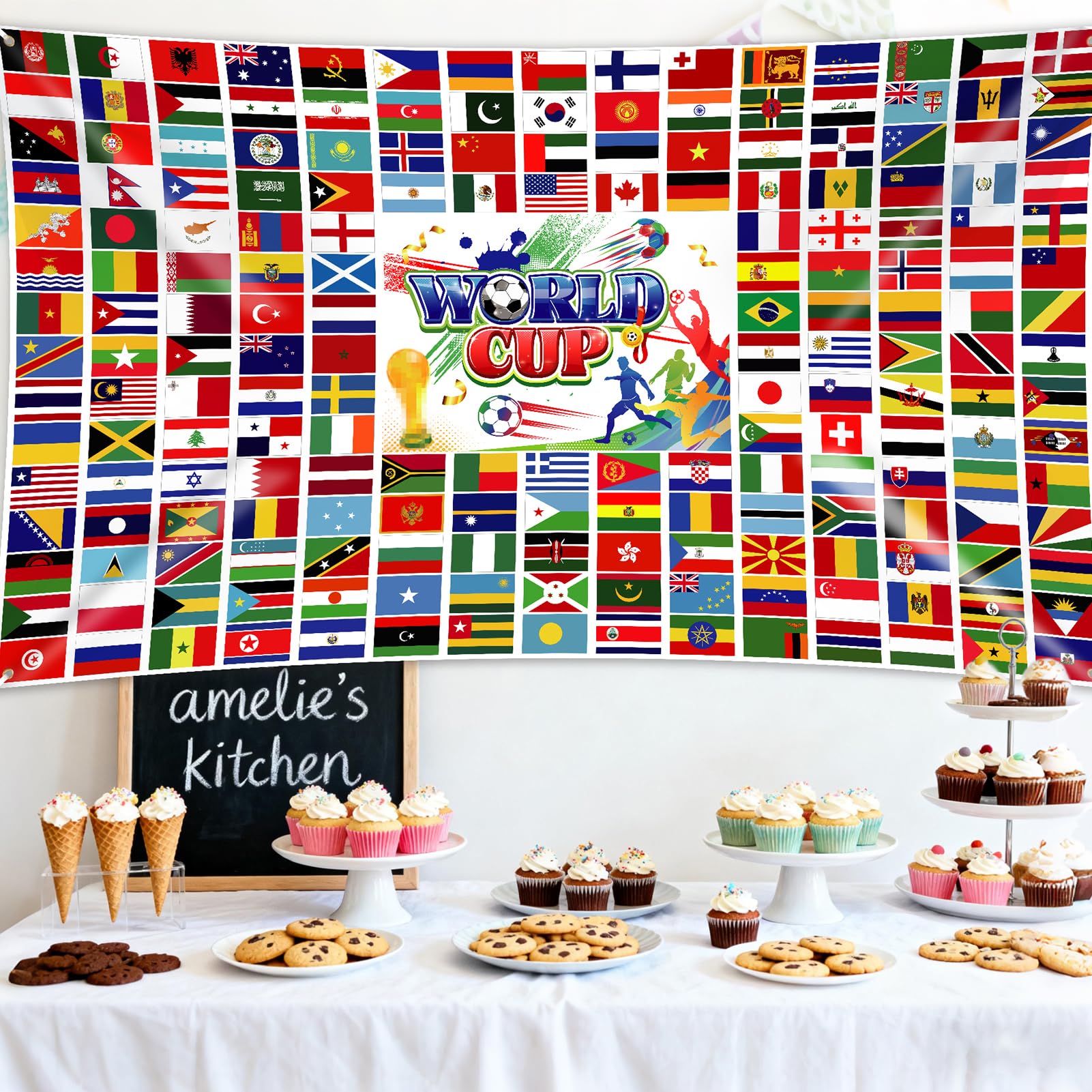 DPKOW Decoración 2026 Mundial Pancarta Banderas Países 2026 Copa del Mundo de Fútbol Decoracion Banderas Nacionales Futbol Mundial Fondo Bandera Equipos Selecciones Pancarta, 185 x 110 cm - 4