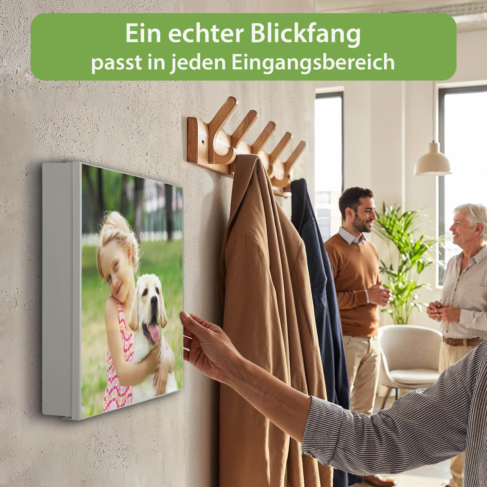 banjado Großer Schlüsselkasten Metall - Schlüsselbox 30x30cm beschreibbarer mit 32 Haken - Schlüsselkasten modern für Schlüsselaufbewahrung - Korpus Weiß Scharnier Rechts - Motiv Wunschmotiv