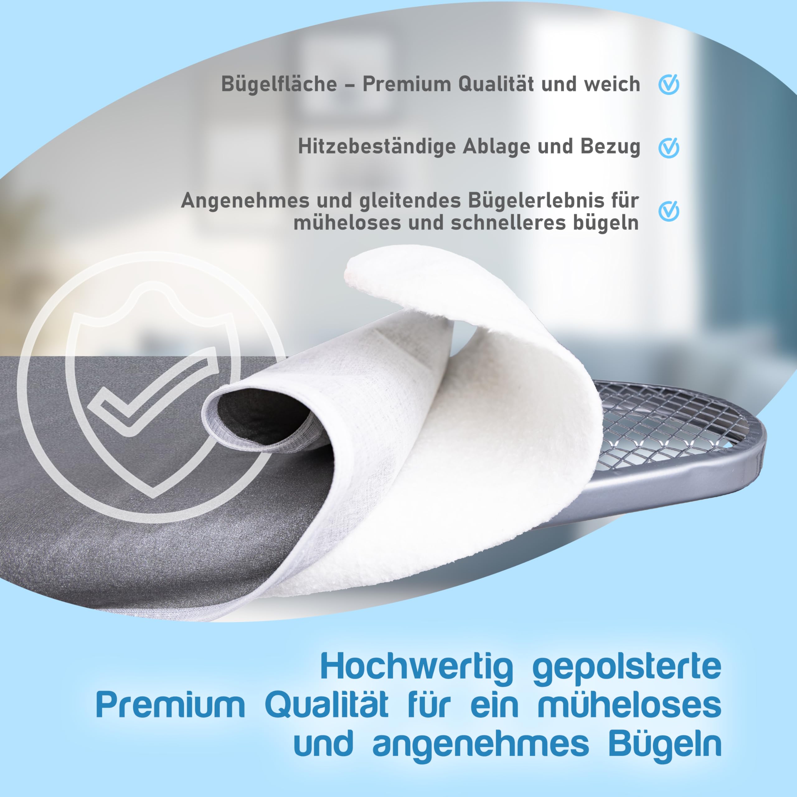Premium XXL Bügelbrett für Dampfbügelstation – extra breite Bügelfläche (143x38 cm), Dampfbügelgeeignet, stabil & klappbar, mit Hitzebeständiger Ablage und Bezug – ideal für alle Bügeleisen