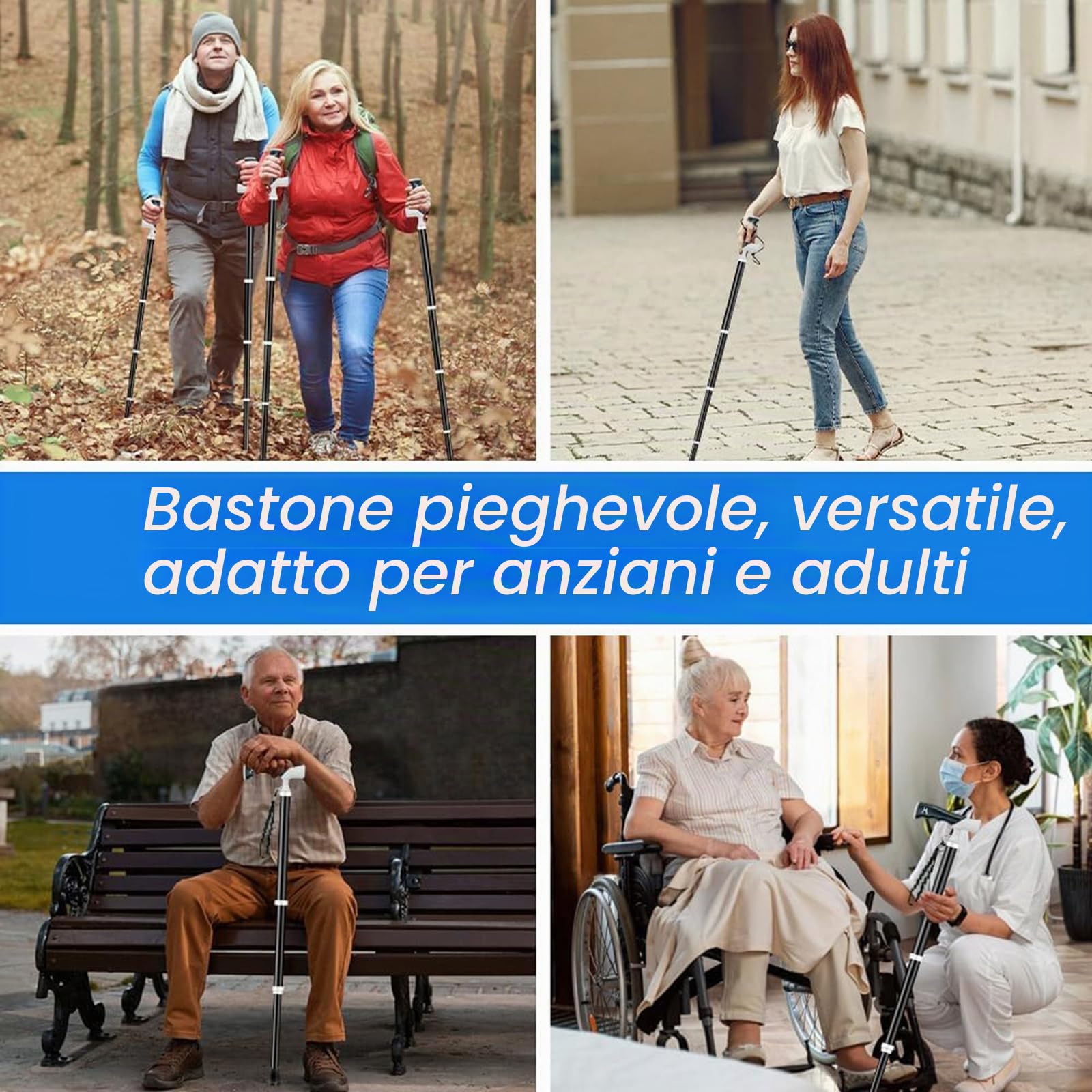 Bastoncini nordic walking altezza 3 posizioni regolabili e pieghevoli pali da trekking-compatta design di viaggio per marcia in spalla(1PC)