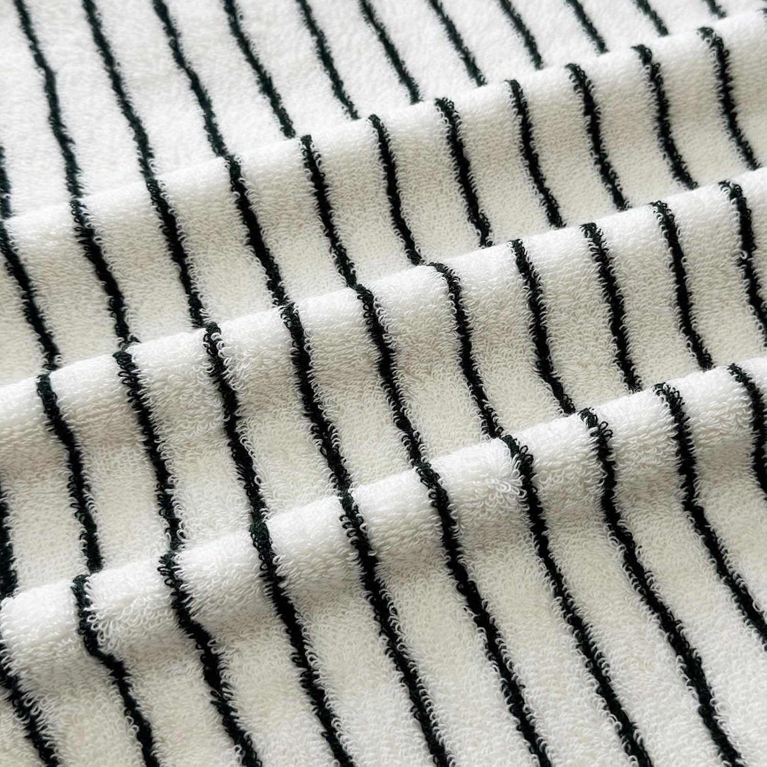 USTIDE Black Striped Hand Towel Thick Luxury Fluffy 100% Cotton Hand Towels for Bath Fashionable Spa Gym Black White Stripe Face Towel 2 Pack, 14 x 30 Inch - Image 6