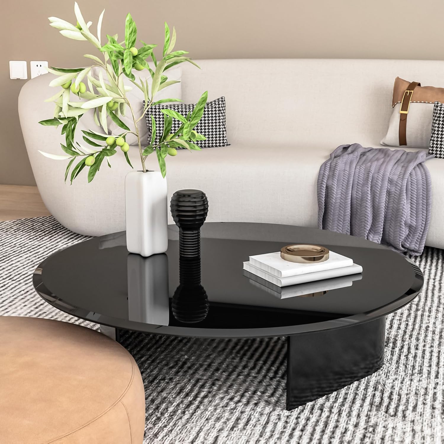 Penau 36 Inch Round Tempered Glass Table Top, Black, 2/5 Inch Thick with Beveled Polished Edge, Smooth Surface, 35.83x35.83x0.4 Inch, Ideal for Dining, Coffee, Lobby or Office Tables