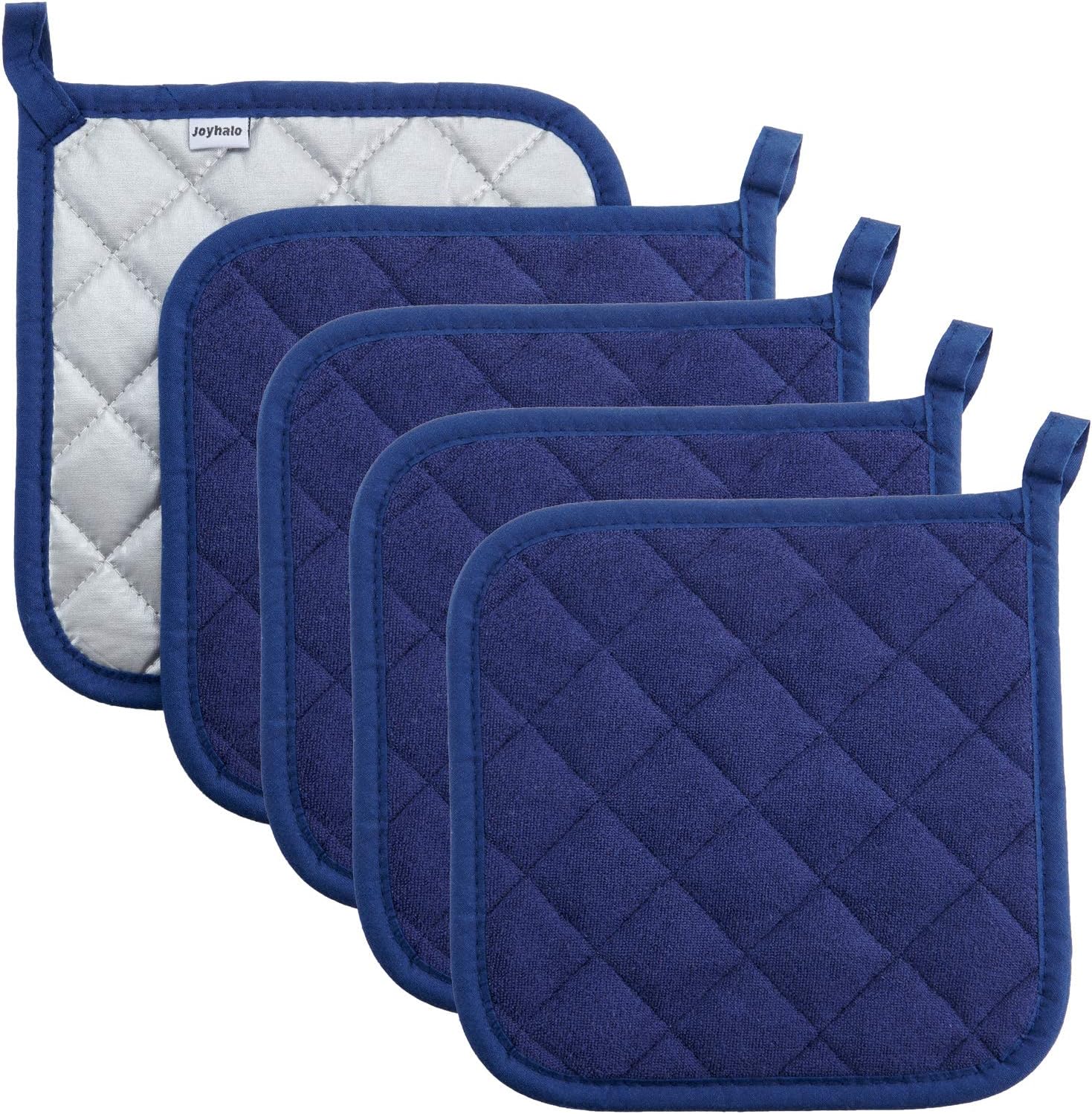 Pot Holders Cotton Made Machine Washable Heat Resistant Potholder, Pot Holder, Hot Pads, Trivet for Cooking and Baking (5, Dark Blue): Home & Kitchen