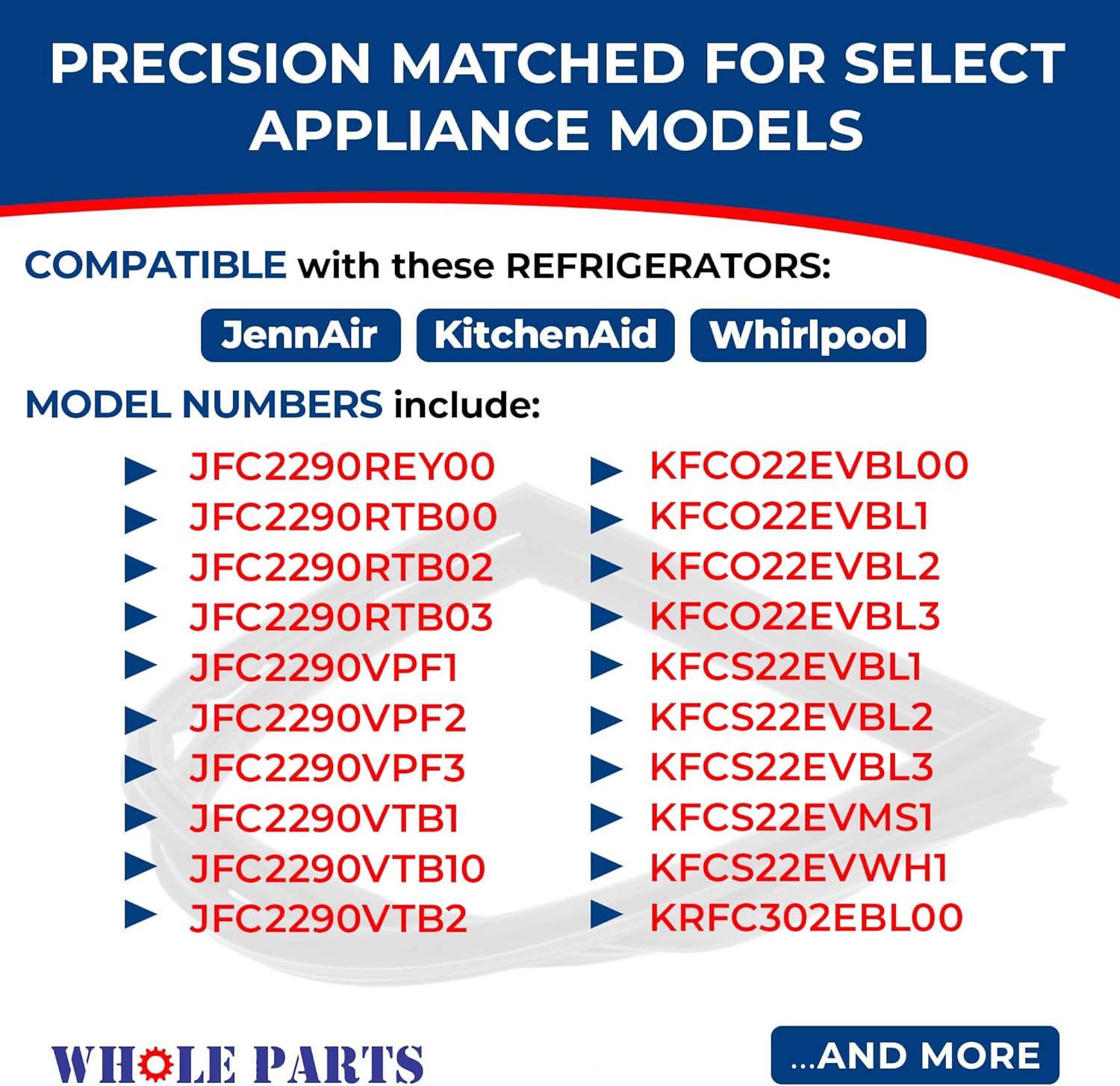 Upgraded Whole Parts Refrigerator French Door Seal Gasket (Magnetic Strip Inside, Black) 1 Piece, Part# W10830047 - Replacement & Compatible with Some Jenn Air, Kitchen Aid and Whirlpool Refrigerators
