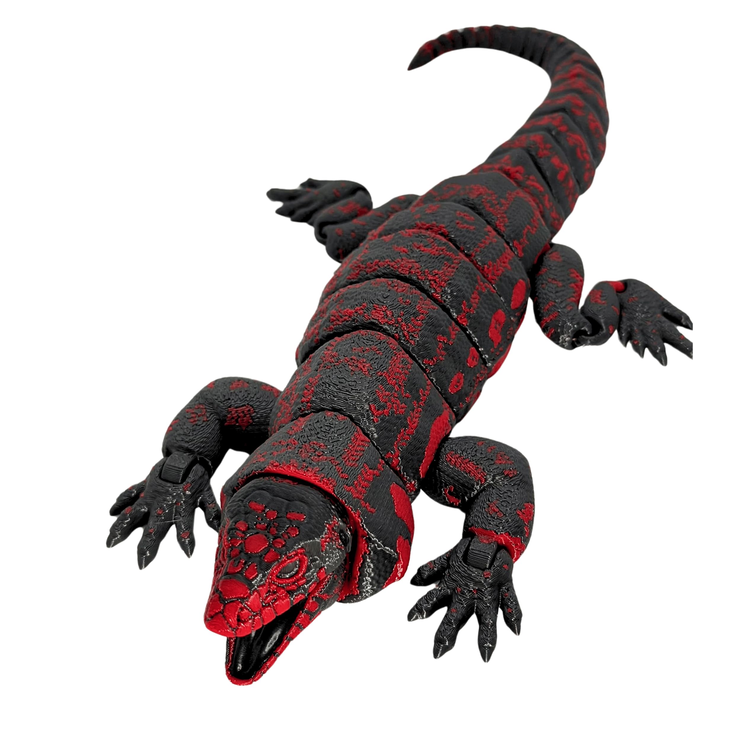 3D Printed Realistic Tegu Replica - Articulating Limbs & Movable Tail - Functional Jaw - Lifelike Collectible Reptile Model (Red)