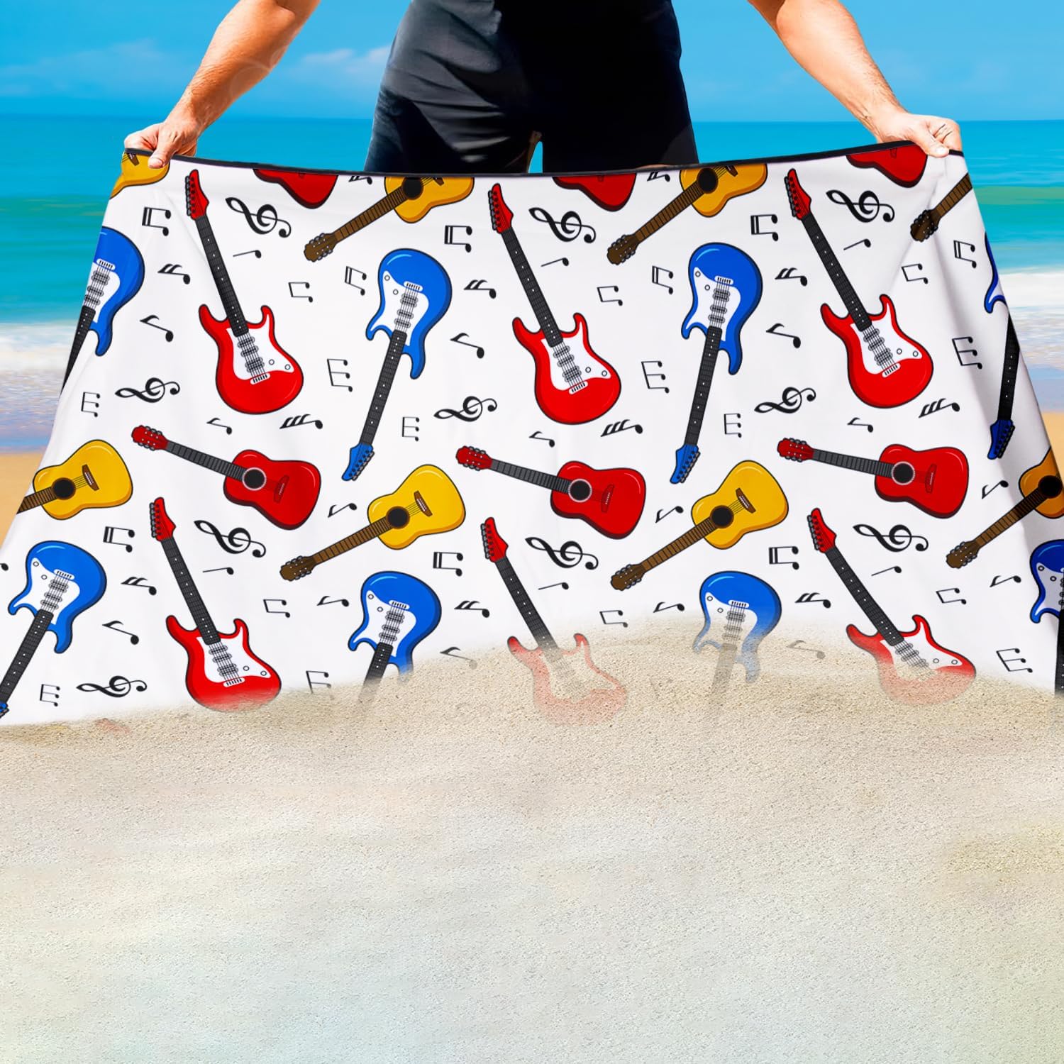Colorful Guitars Beach Towel Oversized 36"x72", Sandproof Absorbent Compact Musical Notes Towels, Lightweight Quick Dry Microfiber Bath Towels for Travel Pool Swimming image 2