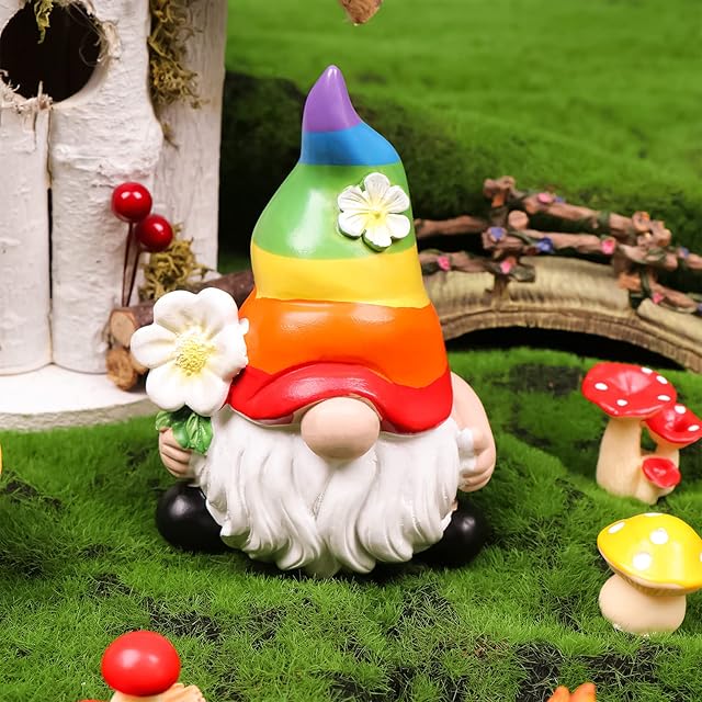 Garden Rainbow Gnome Resin Statue, Faceless Doll Figures Miniature Home Decoration for Lawn Ornaments Indoor or Outdoor Patio Deck Yard Garden Lawn Porch-4 x 4 x 10 cm/ 1.57 x 1.57 x 3.94 Inches