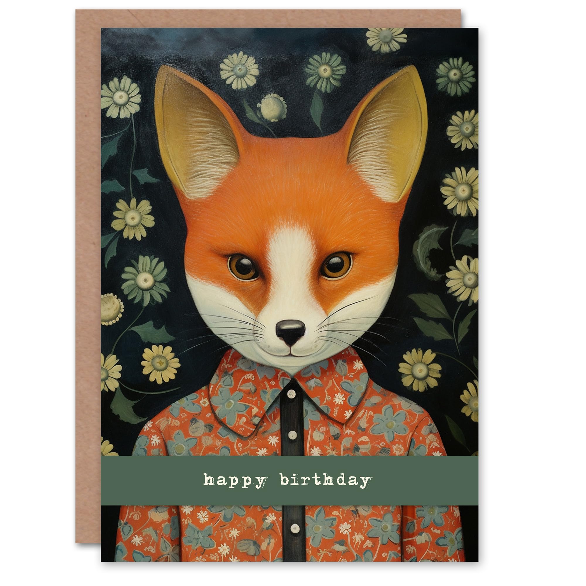 Artery8 Greeting Card - Fox in Floral Shirt - Orange