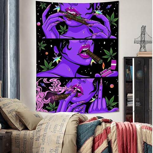 Miniatura 2 de Wegklazax Tapiz trippy genial con luz negra tapices estéticos UV lindo tapiz para colgar en la pared para dormitorio sala de estar morado 36 x 48