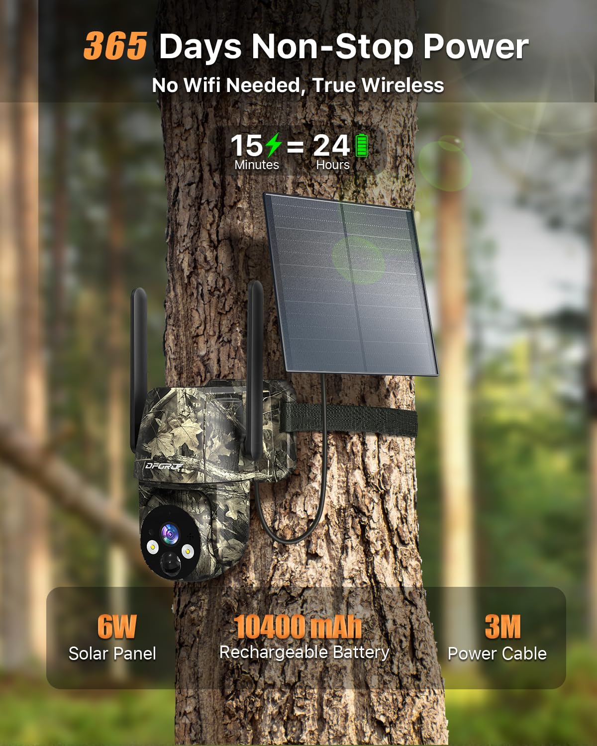 4G LTE Fototrappola con SIM e Scheda SD, 2K Telecamera Esterna con Pannello Solare Senza Fili, 360° PTZ Visione Notturna a Colori e Infrarossi, Rilevamento PIR, Audio 2 Vie, IP66