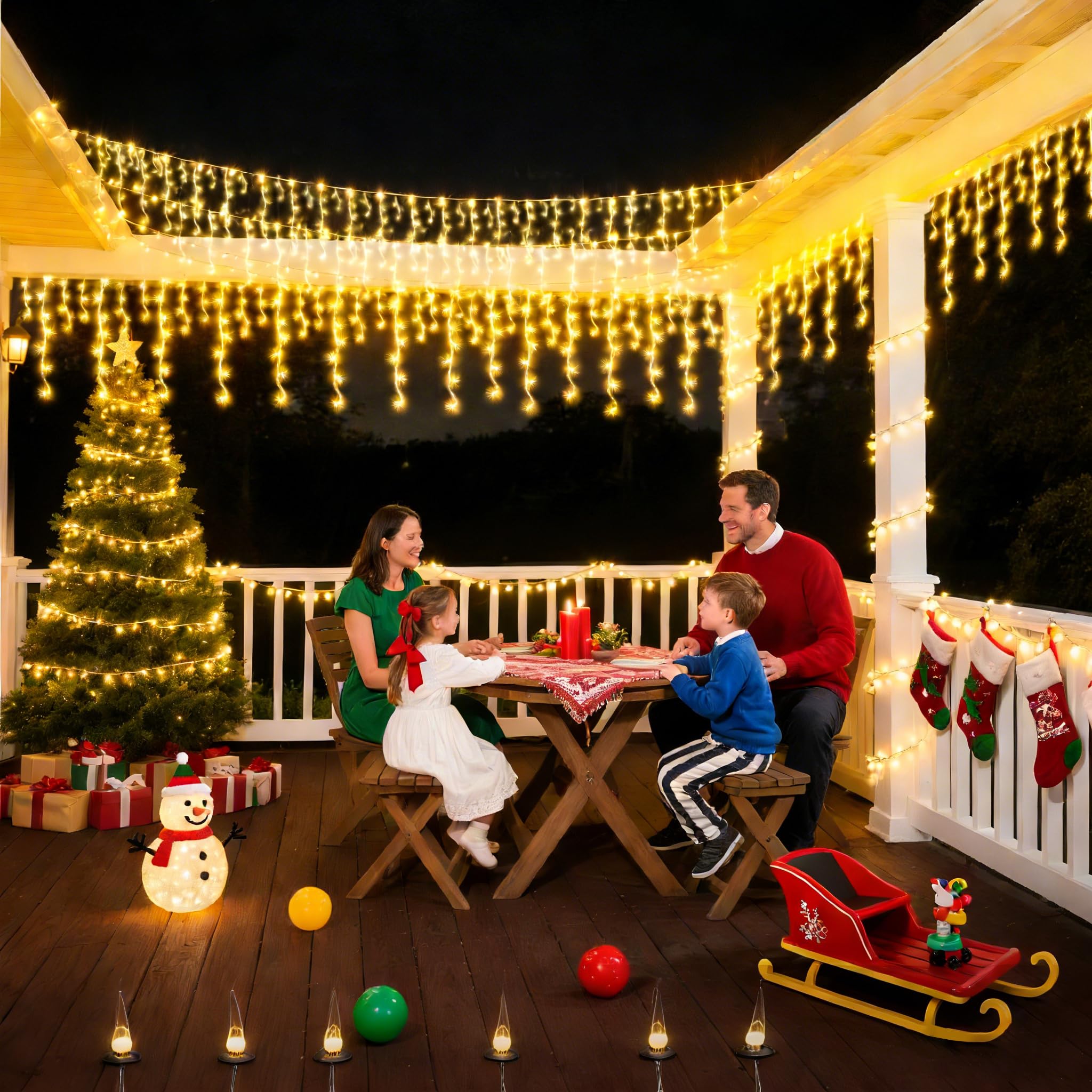 BLOFUN Lichterkette Außen 20M 720 LEDs, Eisregen Weihnachtsbeleuchtung IP65 Wasserdicht mit Timer & 8 Modi, Warmweiß für Weihnachtsbaum & Deko-Warmweiß