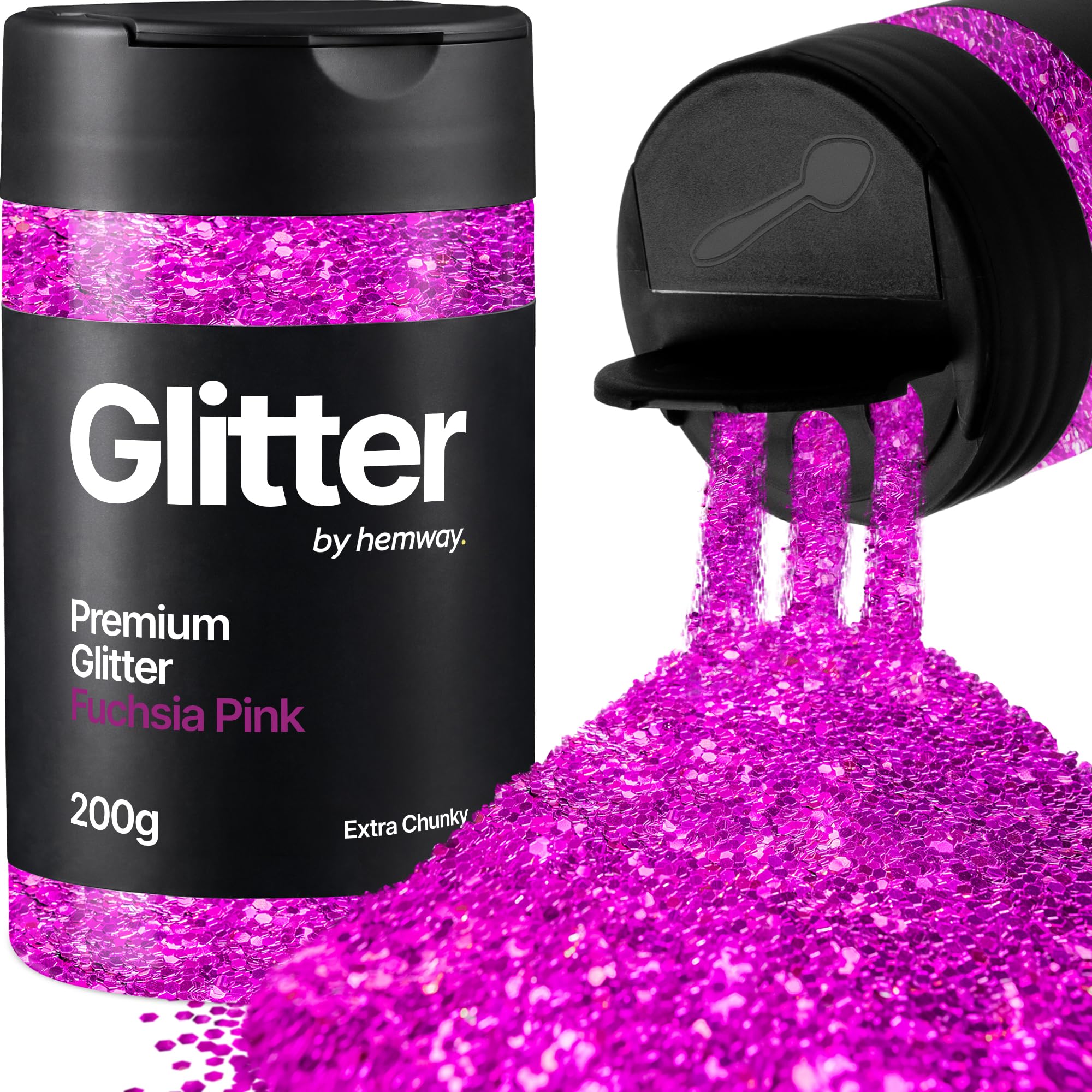 Hemway Fuchsia Pink Glitter Shaker, 200g Extra Chunky Glitter for Crafts Metallic Flake Sequins for Resin & Epoxy Crafts for Decorating, Halloween, Christmas, Nail, Face, Art