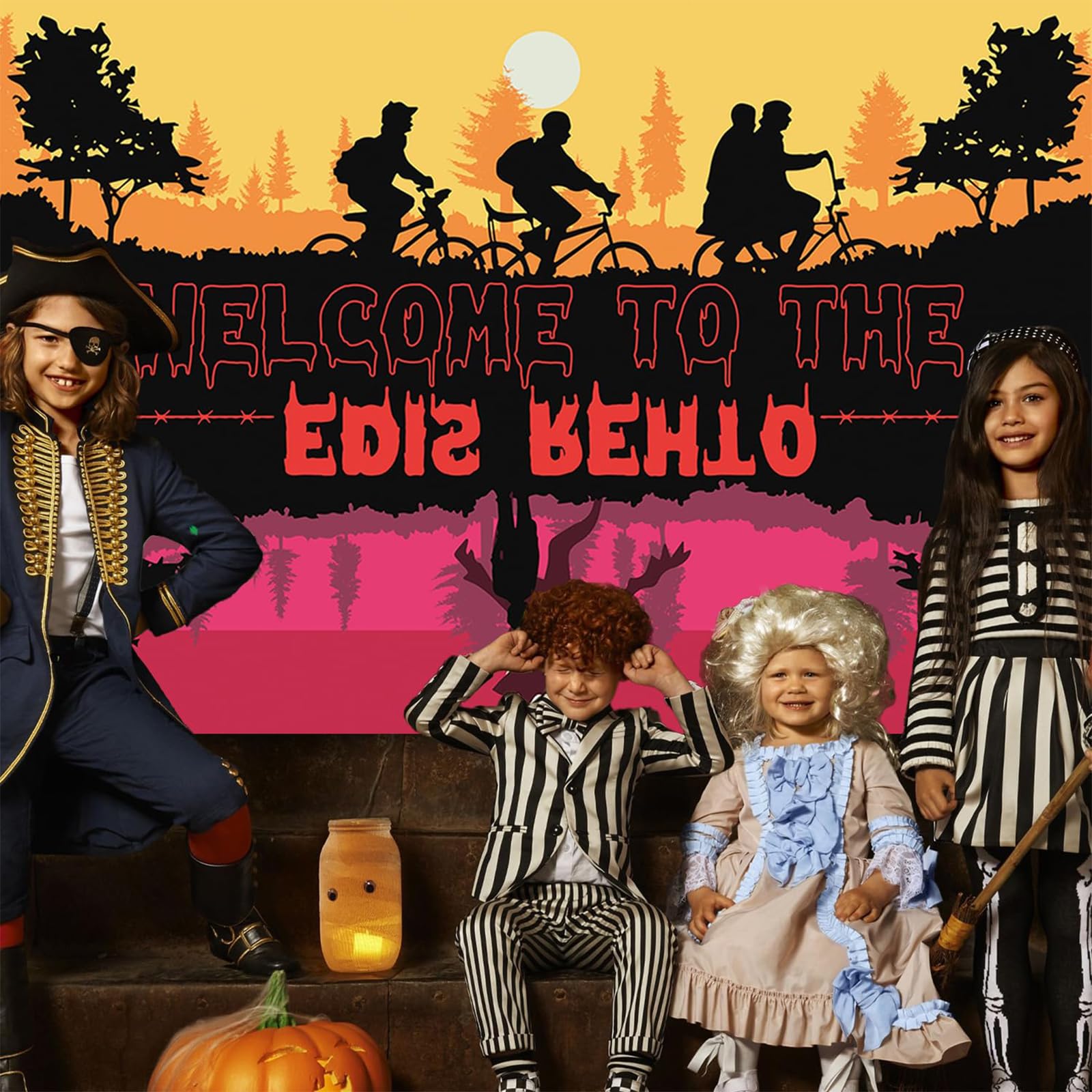Decorazioni per feste di compleanno Stranger Grande sfondo 180 x 110 cm Photo Booth Puntelli "Welcome to The Other Side" The Haunted Forest Adatto per feste di compleanno, servizi fotografici e tutte