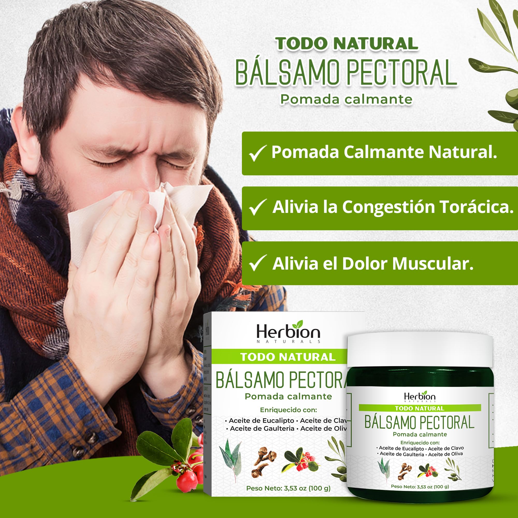 Herbion Naturals Chest Rub, ungüento calmante natural, alivia la congestión del pecho, reduce los dolores musculares, adultos y niños de 2 años y más, 3.53 Oz