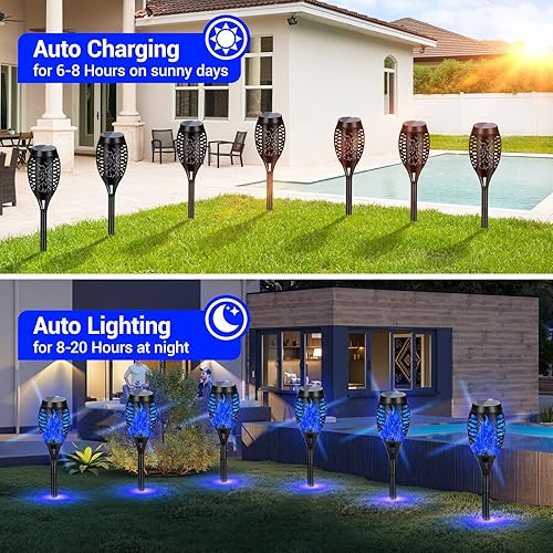 Miniatura 3 de AOUNQ Paquete de 12 luces solares de antorcha con llama parpadeante mejorada, seguridad e impermeable, decoración de paisaje al aire libre, mini